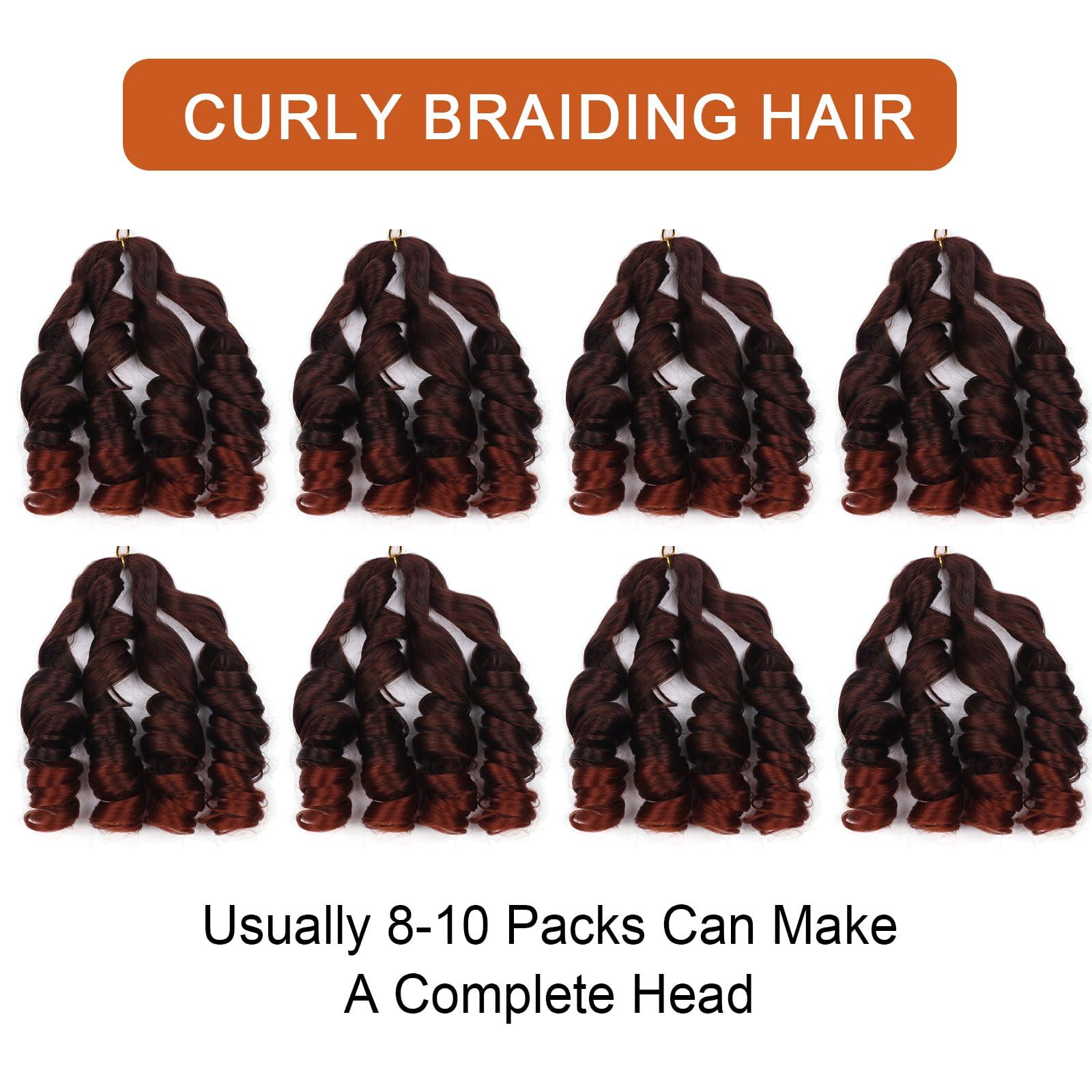 Lianzi French Curly Braiding Hair Pre Stretched Curly Braiding Hair 18 Inch 8 Packs French Curl Braids Spanish Curly Braiding Hair With Curly Ends Wavy Crochet Hair for Black Women(18 Inch/Pack of 8, T350)