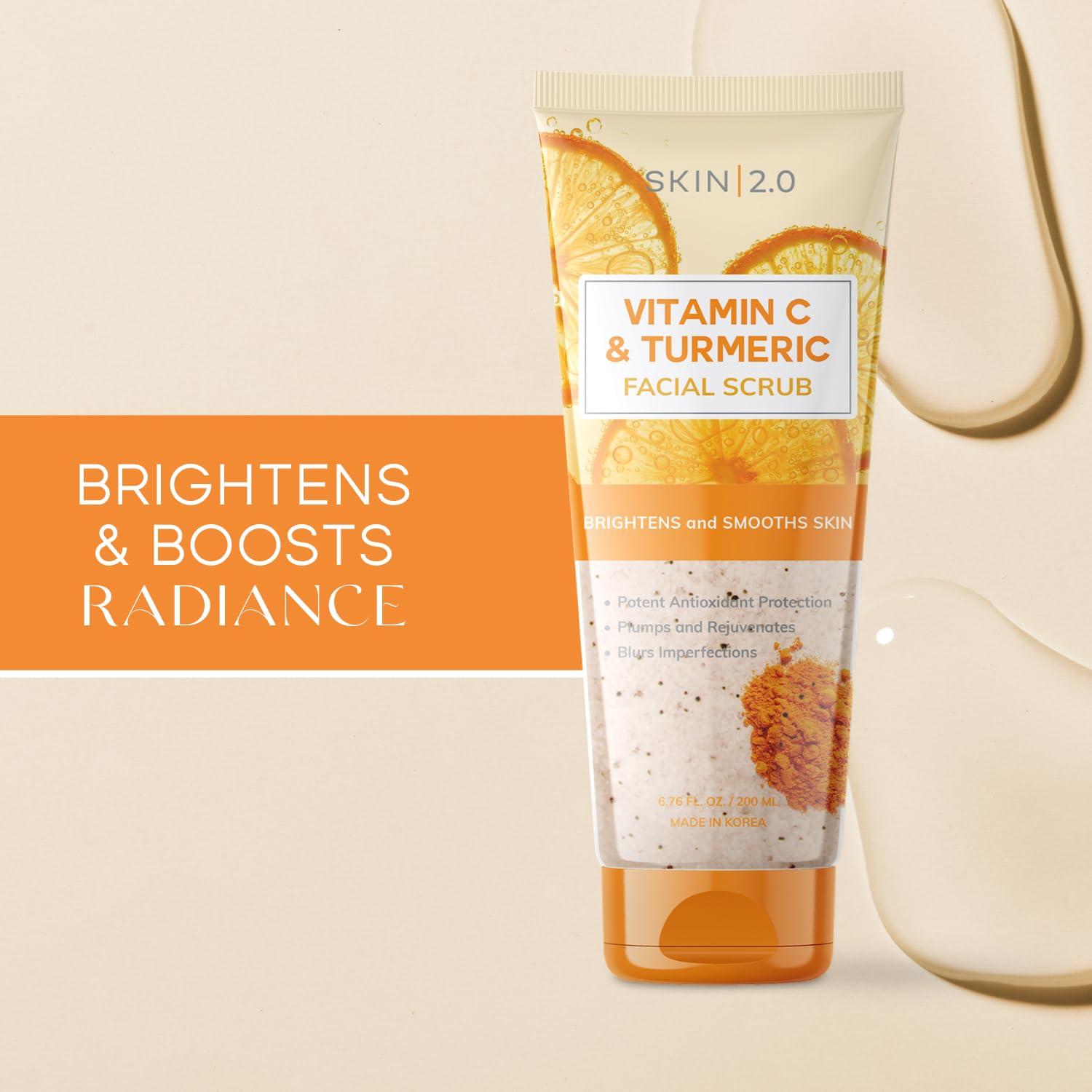 Skin 2.0 Skin 2.0 Vitamin C & Turmeric Face Scrub - Dermatologist Tested, Exfoliating, Brightening, Hydrating, Anti-Aging, Clean Beauty, Cruelty-Free Korean Skincare, All Skin Types - 6.76 Fl Oz / 200ML
