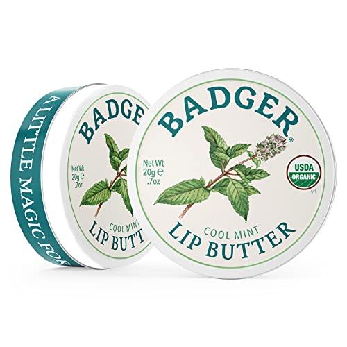 Badger Badger - Cool Mint Lip Butter, Moisturizing Organic Coconut Oil, Beeswax, Sunflower & Peppermint Oil