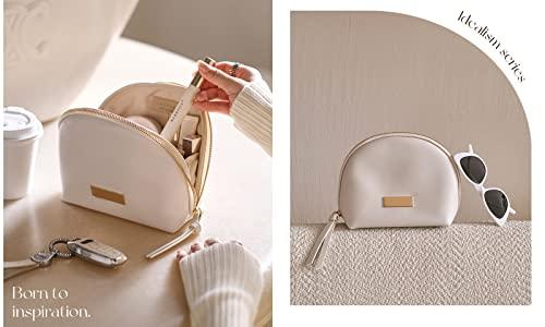 cirea cirea Egg White Clamshell PU Makeup Bag for Purse Portable Small Cosmetic Travel Bag for Women Cute Skincare Bag (Egg White)