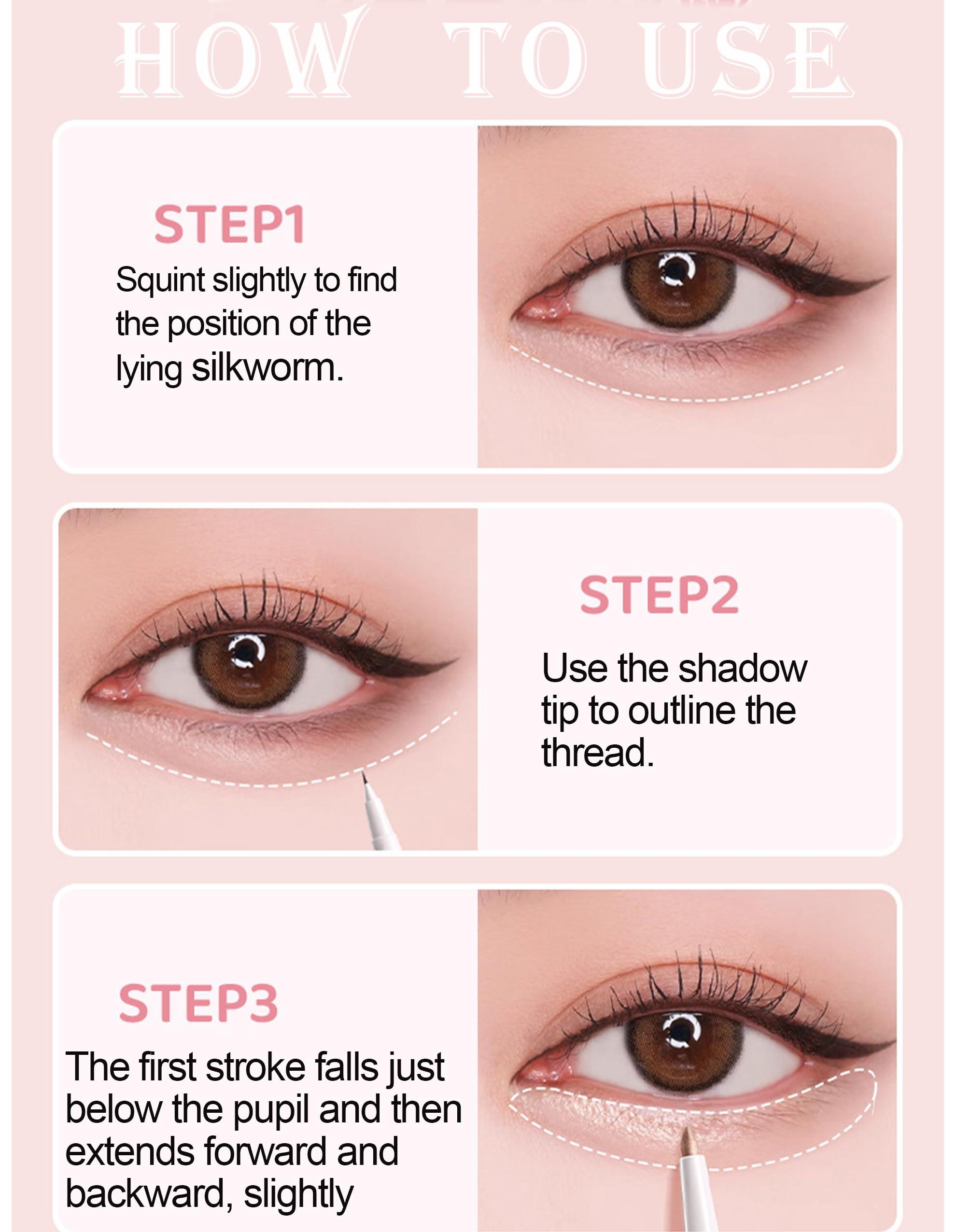 Okerker Under Eye Highlighter Makeup Stick, Eyeliner Eye Enhancing, Lying Silkworm Pencil Highlight & Contouring Stick, Silky-smooth Long-lasting Smudge-proof for Tear Drop Eye Brightener Eye Bigger Eye 2PCS