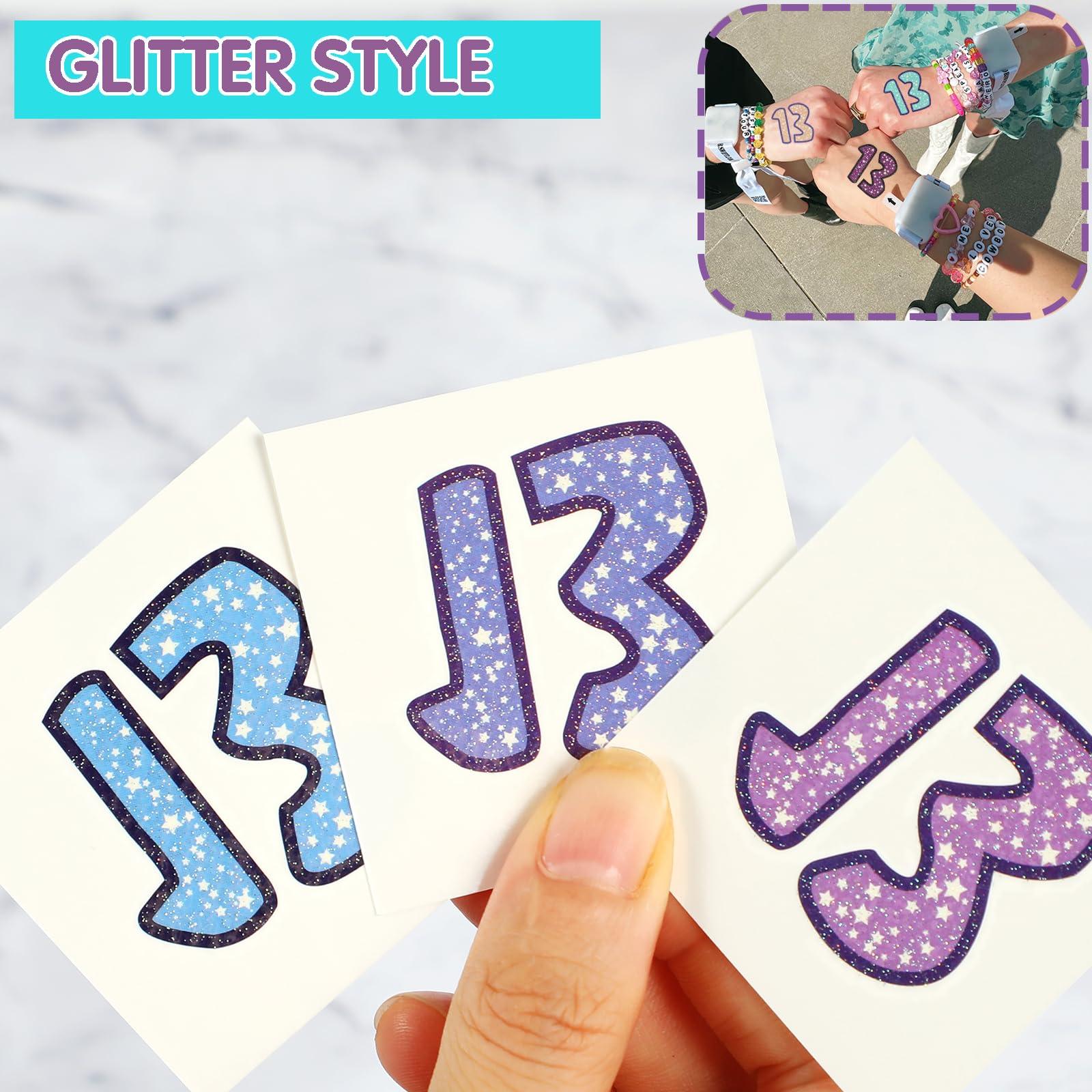 Tuoshei Tuoshei 36 Pcs Glitter Concert Merch,13 Temporary Tattoo,13 Tattoo, Hand tattoo, Star Temporary Tattoos, Concert Accessories for Singer Gifts
