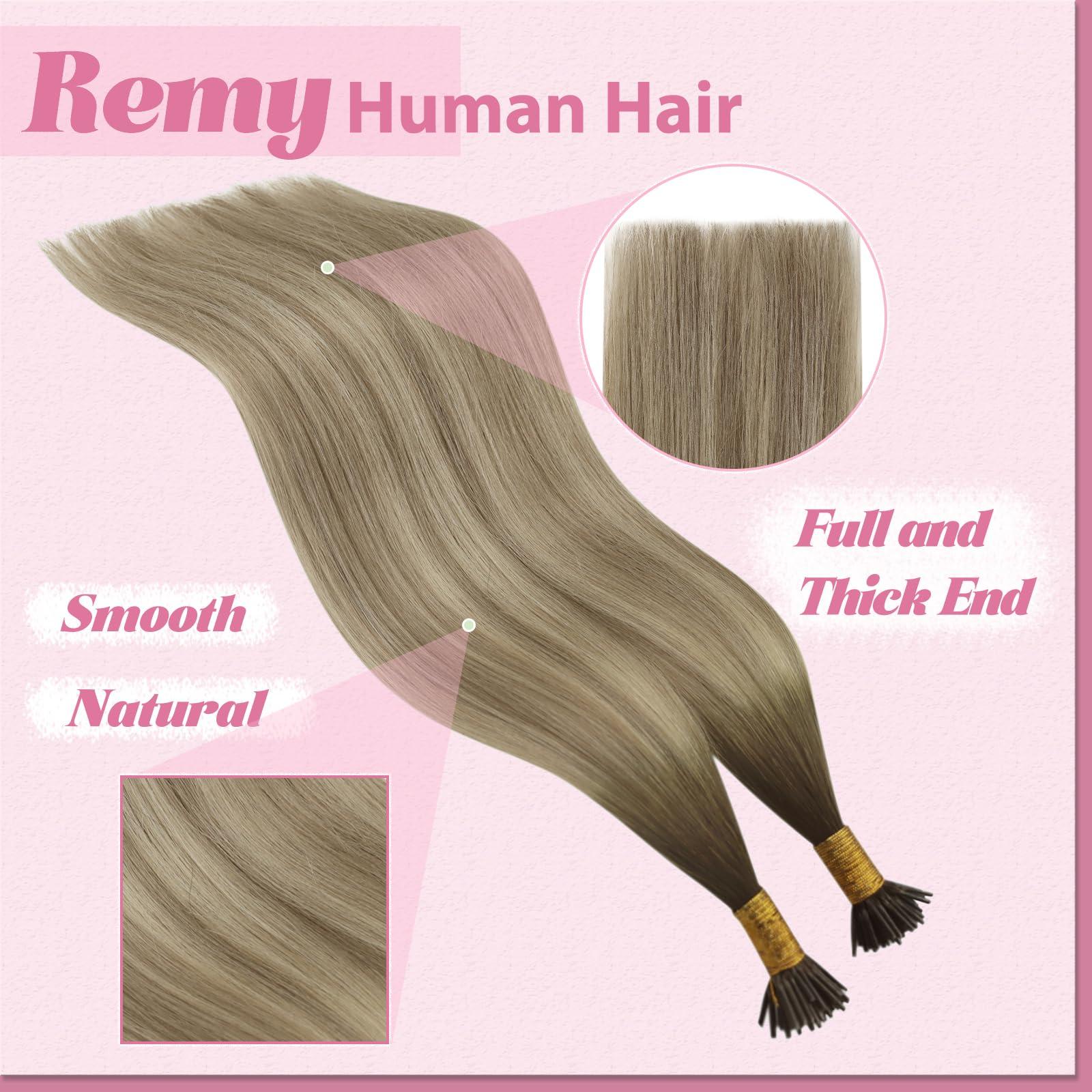 YoungSee YoungSee I Tips Hair Extensions Ombre Itips Hair Extensions Human Hair Ombre Dark Brown to Light Brown with Blonde I Tips Extensions Balayage 20In Real Human Hair I Tip Extension Volume-Adding 50s 50g