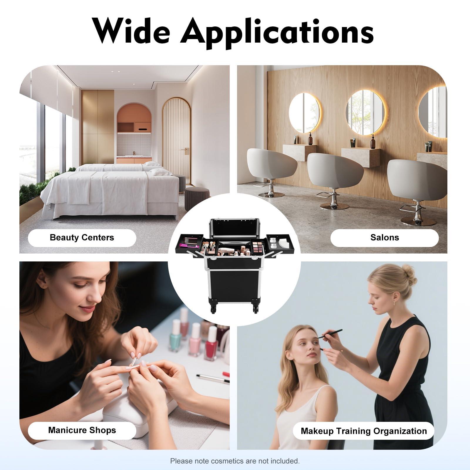 UIdili Multifunctional Rolling Makeup Train Case, Large Capacity Travel Trolley Case with Lock, Mobile Tool Organizer Storage Case with Universal Wheels, Load Capacity 110 lbs, for Hairdressing Nail Beauty