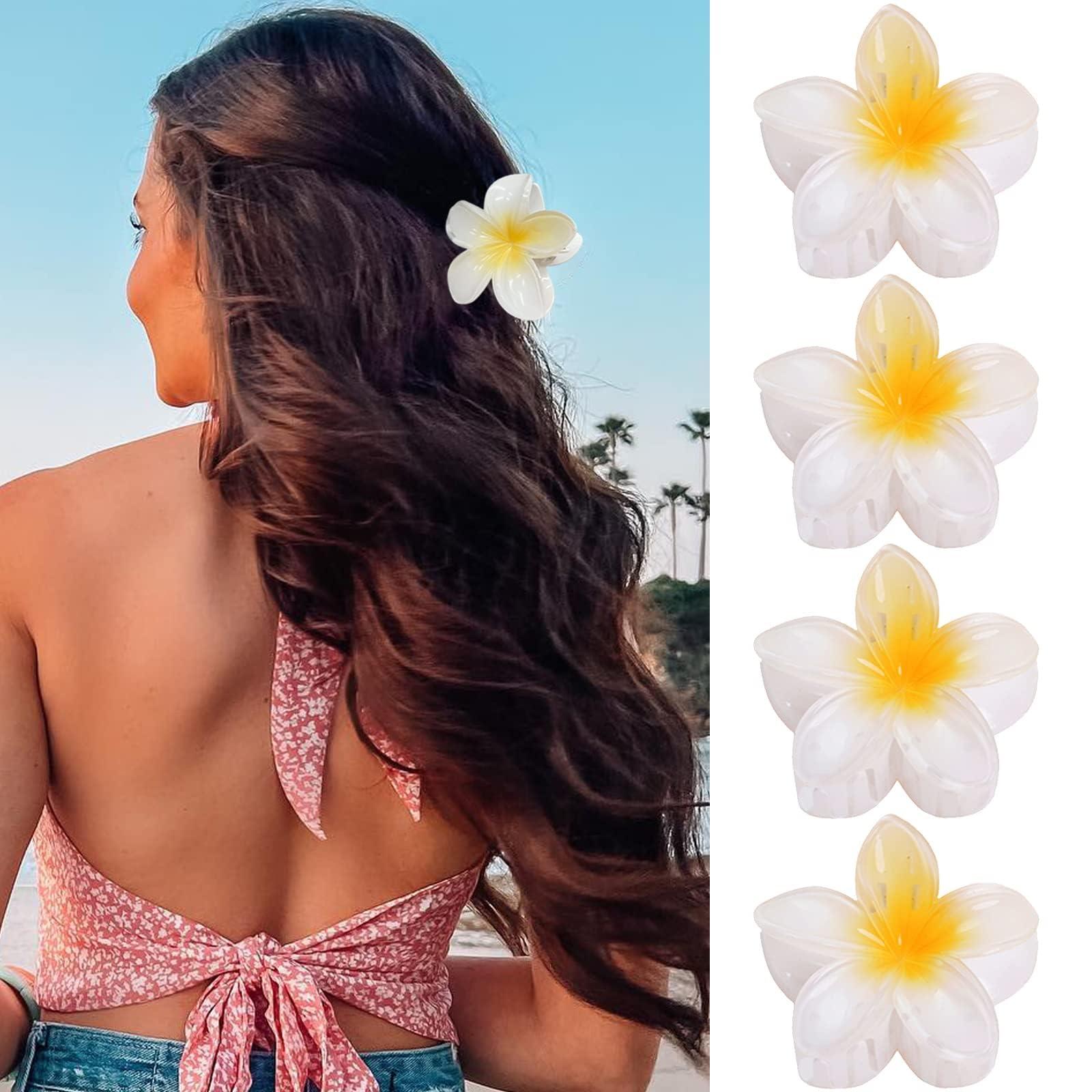 GQLV GQLV Hair Clip, 4 Count White Flower Claw Clips for Thick/Thin Hair, Strong Hold Nonslip Hair Clips, Tropical Hair Accessories for Women Girls, Hawaiian Holiday Gifts