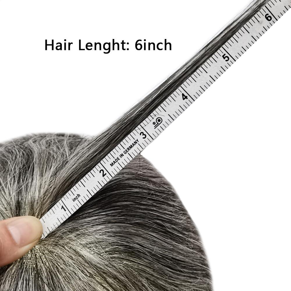 Hair Wonders Hair Wonders Toupee For Men Hair Replacement System Real Human Hair Piece For Men Swiss Lace Mens Toupee Hair Pieces Hair System For Men 7x9 90% light density#1B60 1B# OFF BLACK+60% GREY