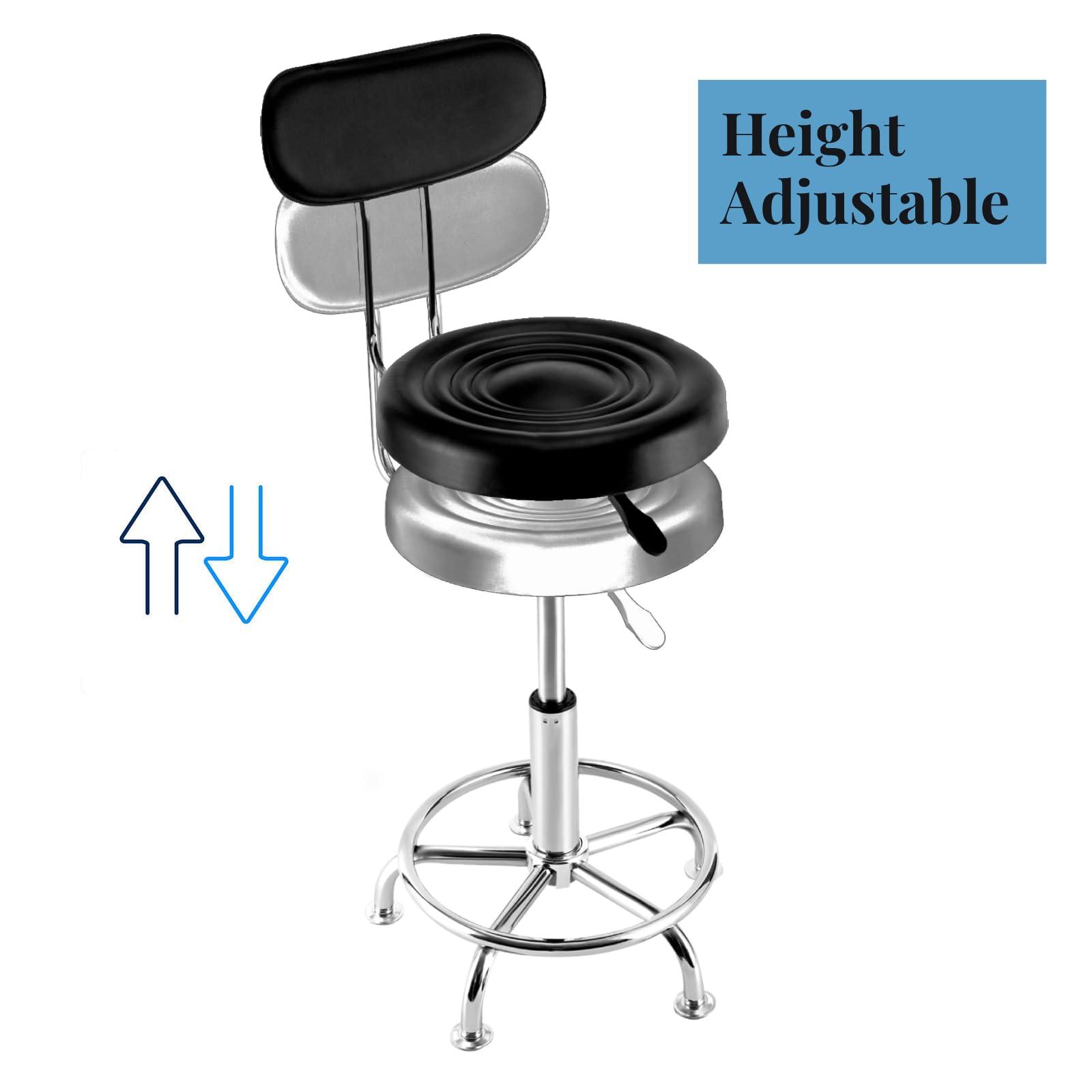 QIUTMER QIUTMER Chair Stool Salon Chair with 360 Swivel Seat Height Adjustable High Barber Cutting Stools with Backrest Black for Home Office Barber Shop