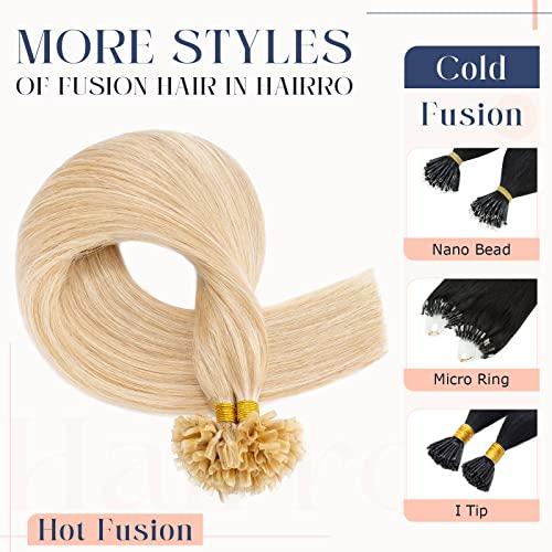 Hairro Hairro U Tip Hair Extensions Pre Bonded Fusion Hair Utip 100% Human Hair Glue Stick U-tip Remy Tipped Hairpiece Nail Tipped Hair Extension 100 Strands 50g 18" #18P613 Ash Blonde Mix Bleach Blonde