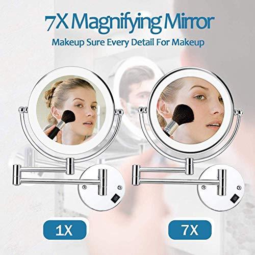 AMHIL AMHIL Led Lighted Makeup Mirror Wall Mount 7X Magnifying Cosmetic Mirror 360 Swivel Extendable Two Sided Vanity Mirror for Bathroom USB Rechargeable
