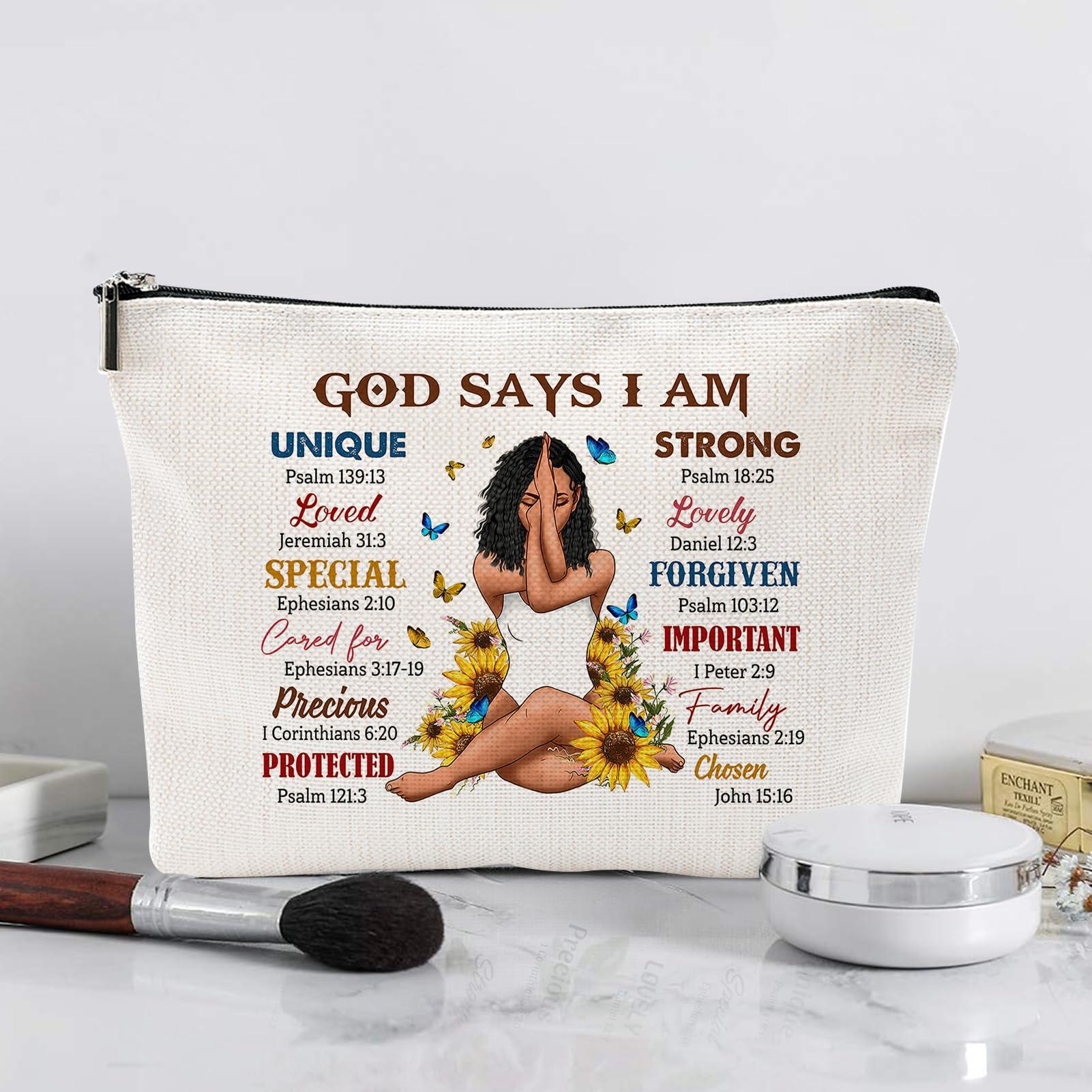 Baobeily Christian Gifts for Women, African American Makeup Bag for Purse, Afro Black Cosmetic Bags for Women, Inspirational and Funny Gifts, Small Travel Pouches Cosmetic Cases