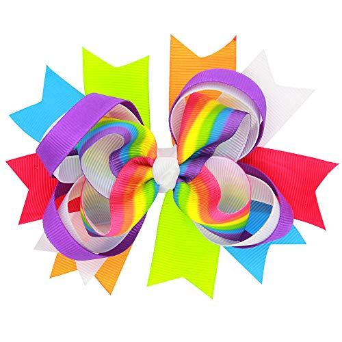 JustMyDress Rainbow Hair Bow with Clip Grosgrain Ribbons HairClips for Girls JB35 (2 Pcs-A1)