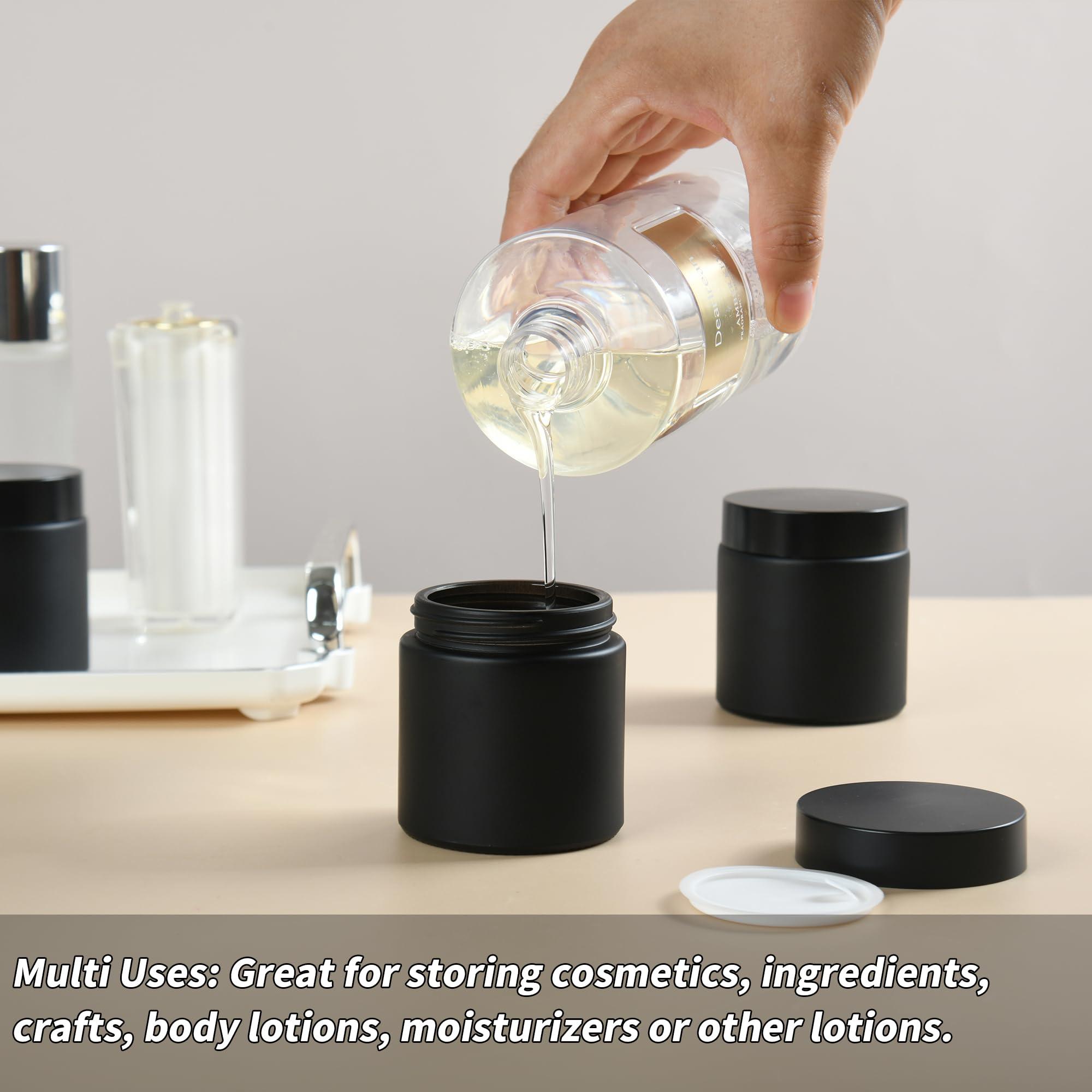 YONKAN YONKAN 4 oz Reusable Black Glass Container Jars 24 Pack with Wide-mouth Leak Proof Cap and Inner Pull-On Lid for Travel Storage Makeup, Face Creams, Body Lotions, DIY Crafts or Others