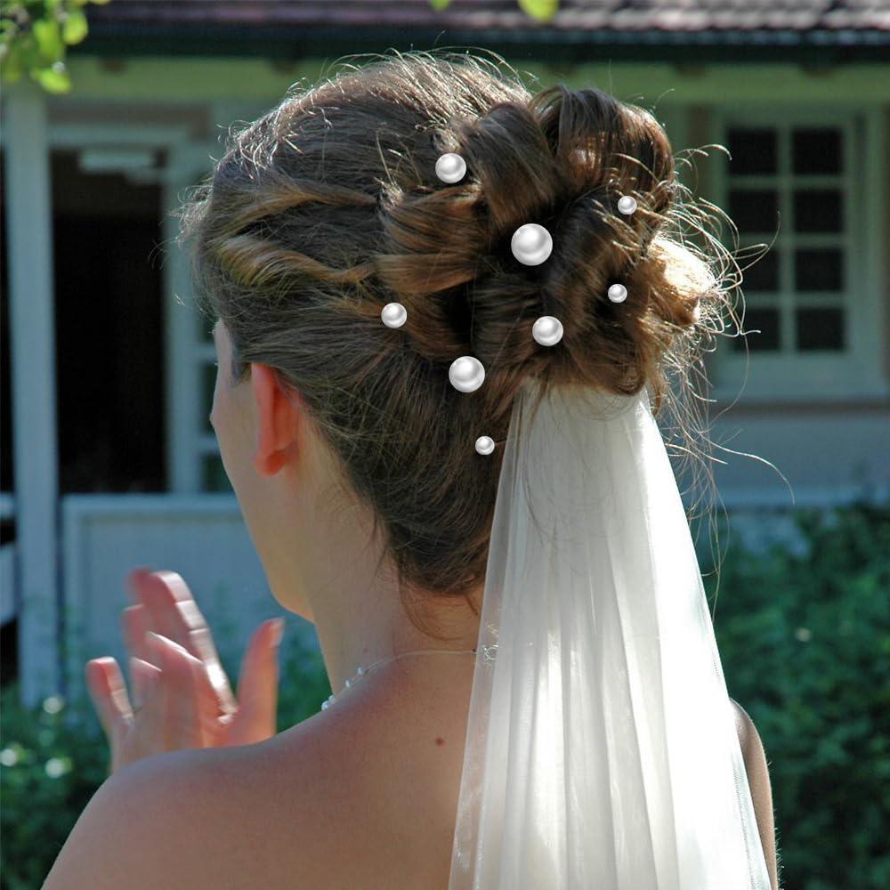 nuozodki Pearl Hair Pins,18 Packs Pearl Hair Clips,Pearl Hair Accessories,Wedding Hair Accessories,Hair Pearls,Bridal Bridesmaids Silver Hair Accessories for Women Wedding,Wedding Hair Pieces for Brides