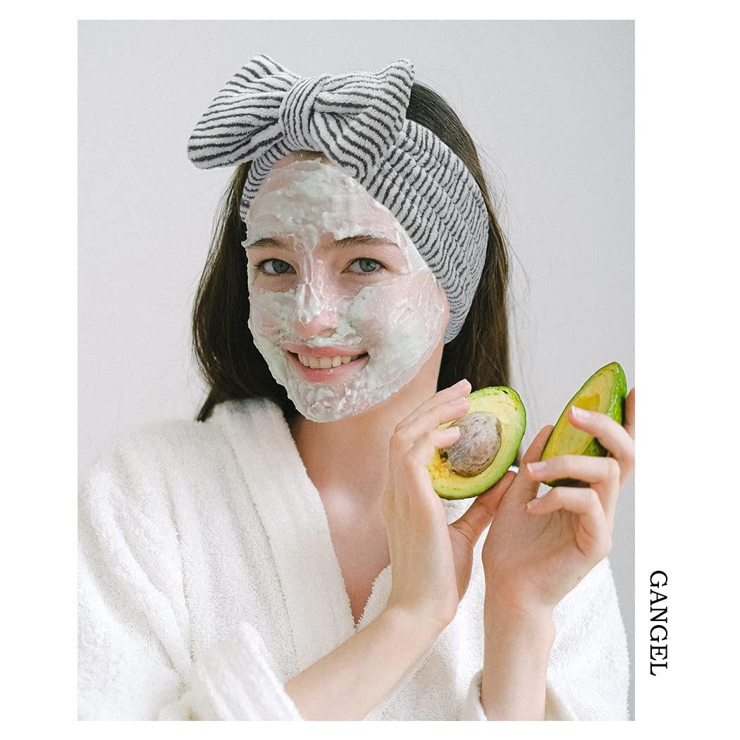 Gangel Gangel Cute Bow-Knot Spa Headband and Wrist Bands Set Fuzzy Elastic Makeup Headband Soft Coral Velvet Face Hair Band Washing Face Stripe Bow Skin Care Headbands Charcoal Facial Head Wraps for Women