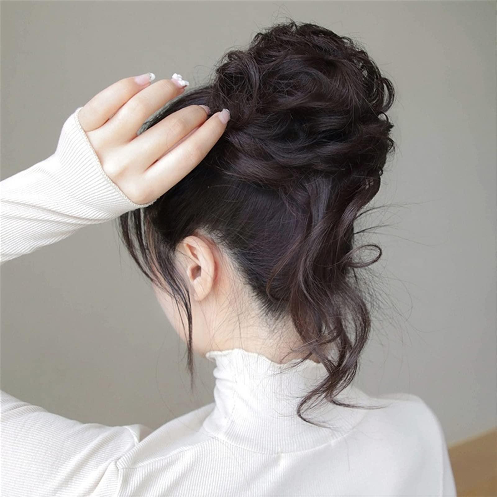 messy bun hair piece Bun Ponytail Chignon Brazilian Human Hair Curly Wavy Messy Bun Extensions Hair Pieces for Women Messy Bun Hair Piece Hair hair buns hair piece Color Brown black