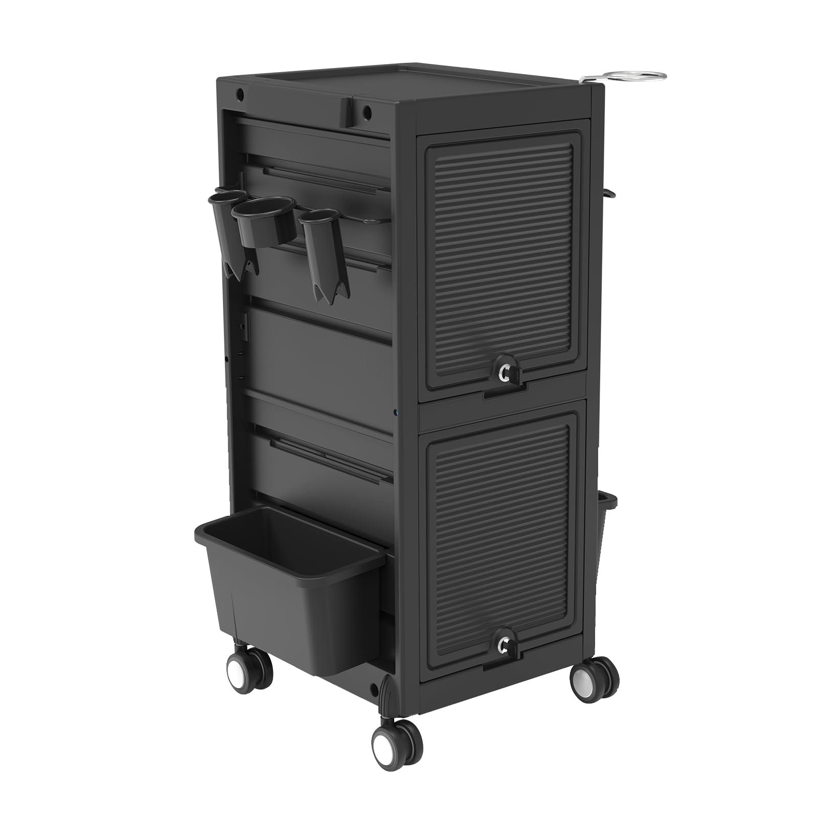 KIMORE KIMORE Lockable Salon Trolley Cart with 6 Trays & 3 Heat-Resistant Holders, Rolling SPA Storage Cart for Hair Stylists, Secure Beauty Tool Cart with 2 Keys - SPA Beauty Hairdressing Station