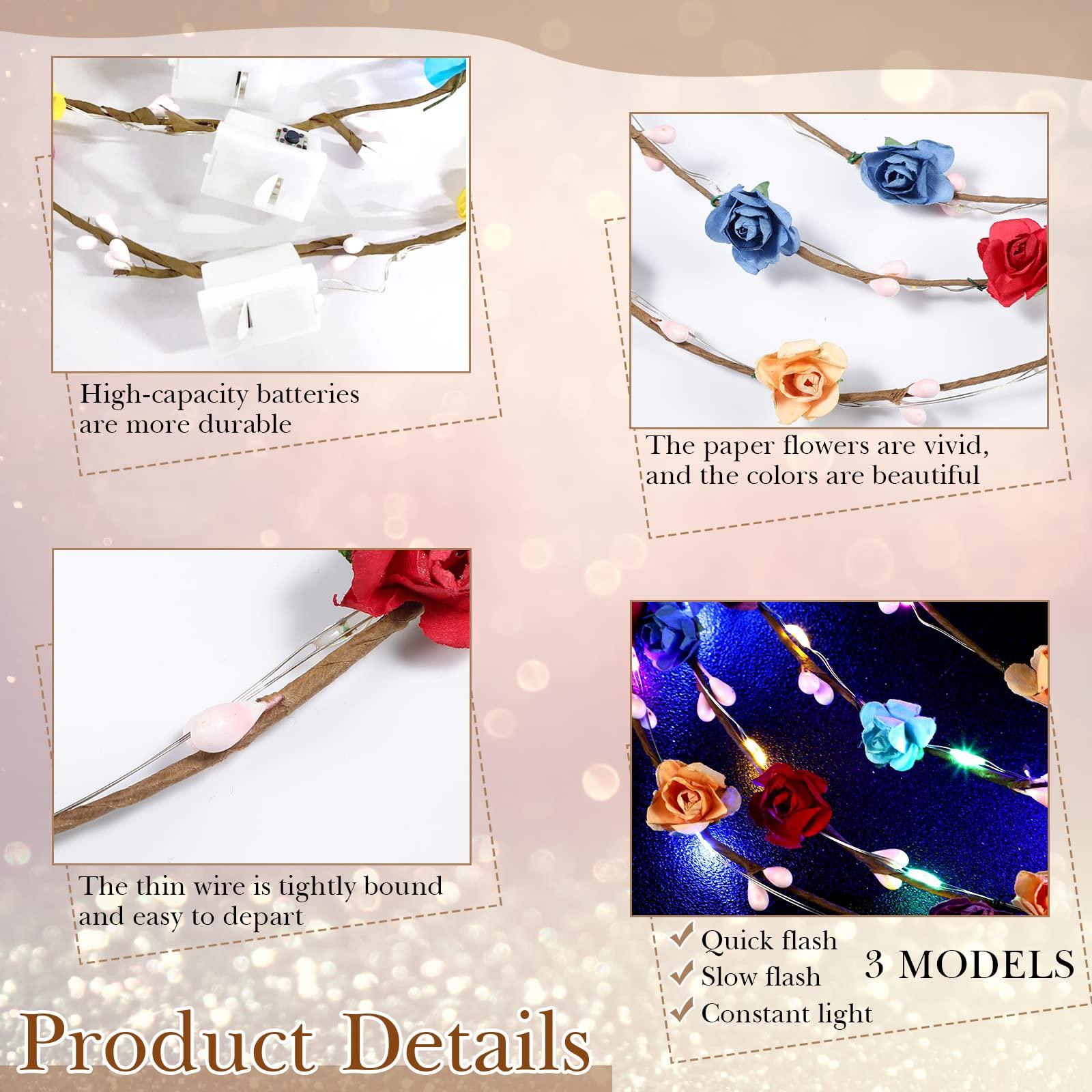 Janinka Janinka 30 Pcs LED Flower Crown Headbands Light up Headband Flower Wreath for Valentine\'s Day Gifts Floral Glowing Fairy Crown for Women Carnival Birthday Wedding Beach Party Cosplay Hair Accessories