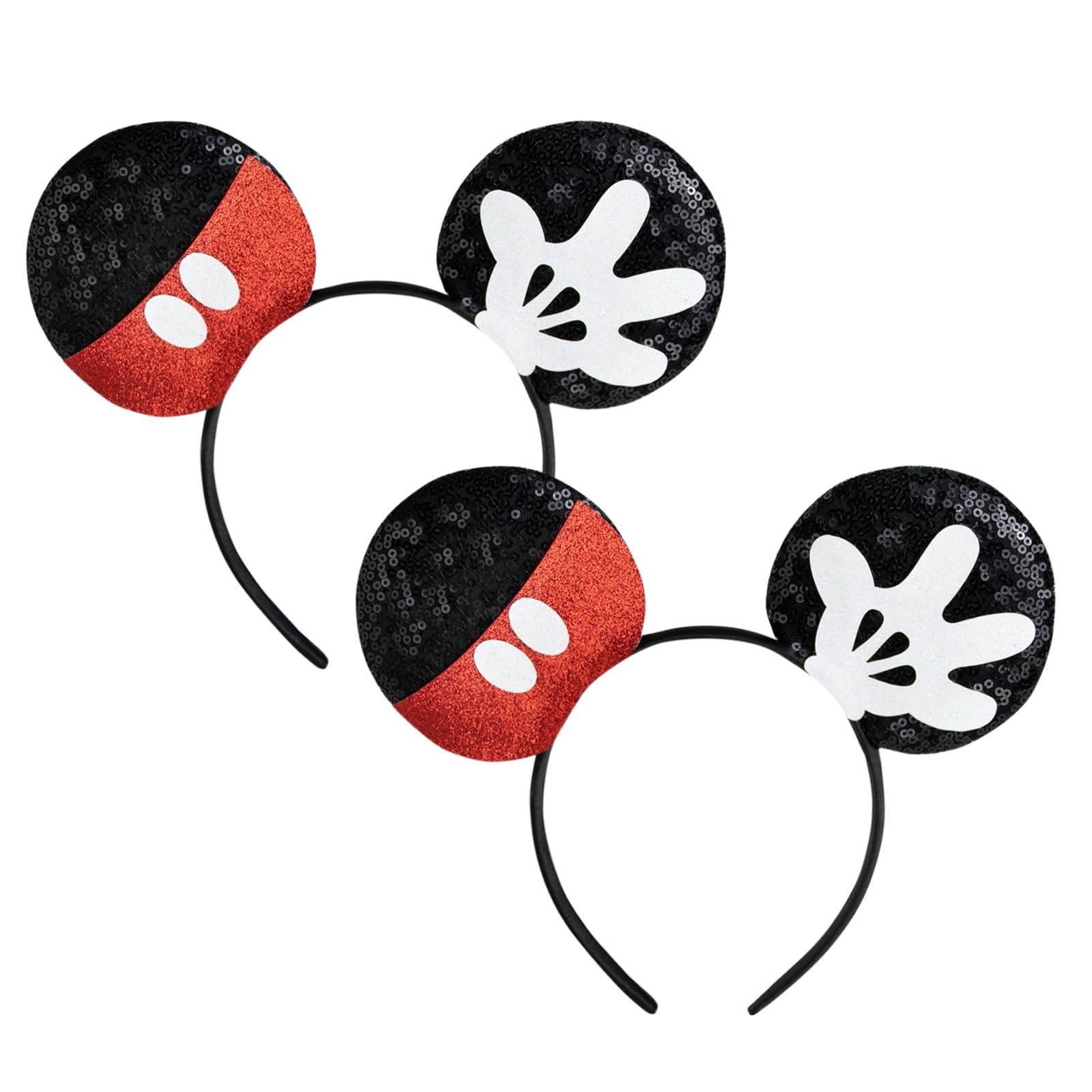 CHuangQi CHuangQi 2pcs Mouse Ears Headbands with Shiny Bow Double-sided Sequins Glitter Hair Accessories for Birthday Party Celebration (XC25#2)