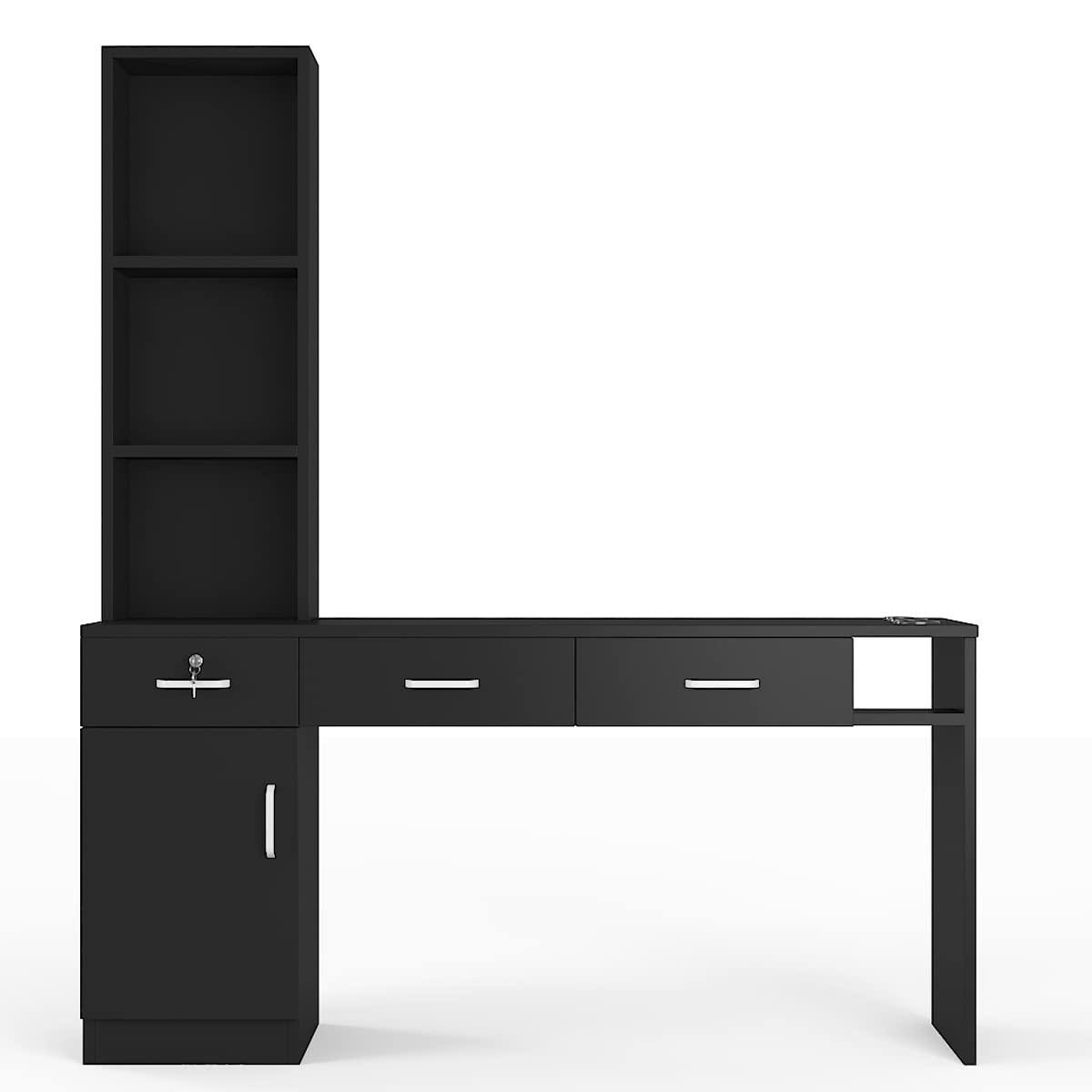 Paddie Paddie Barber Salon Station Wall Mount Hair Styling Salon Equipment Set Beauty Spa Furniture Set, Lockable Left Shelf, Mirror not Included(Black)