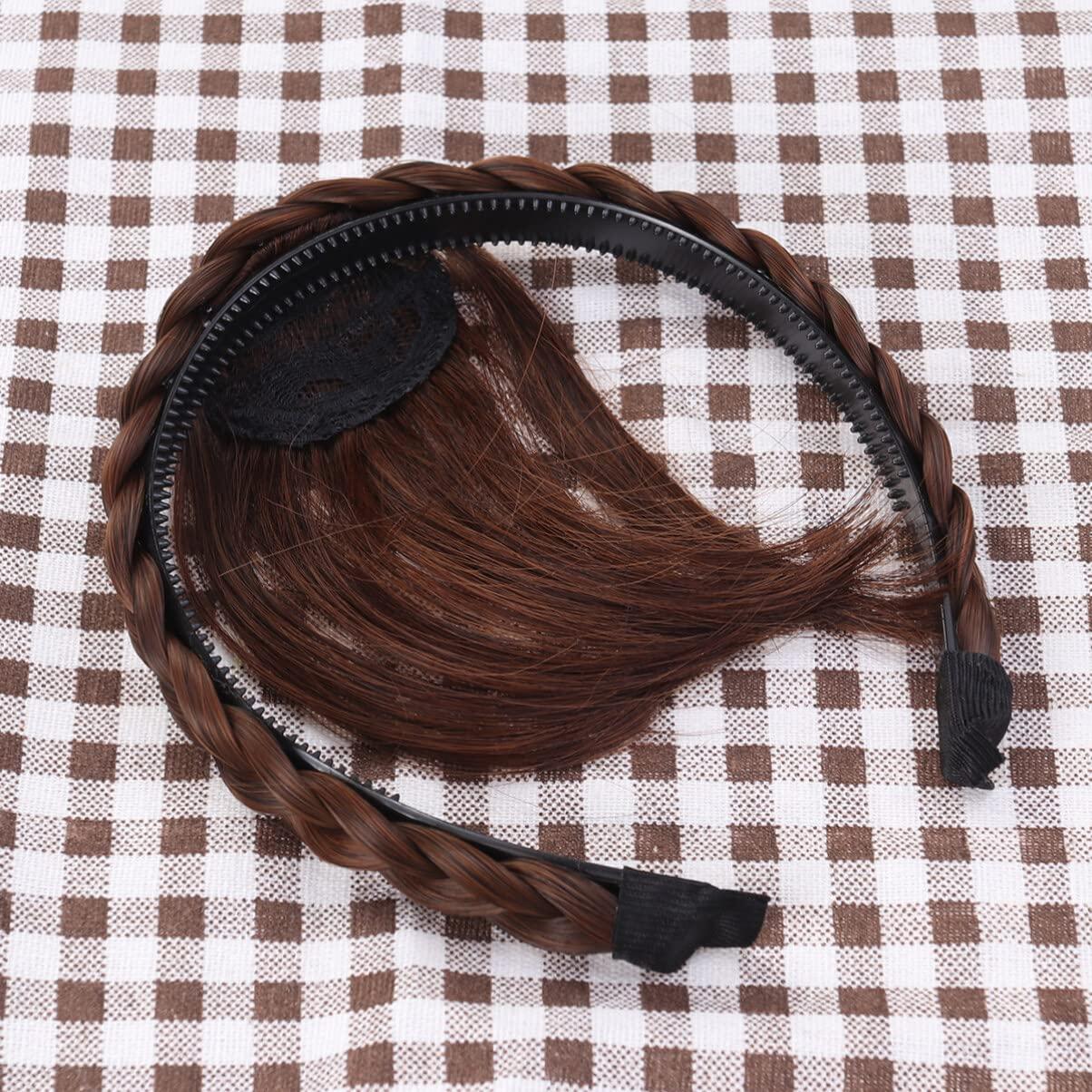 FRCOLOR FRCOLOR Headband Bangs Wig Front Hair Bangs Wigs Headband Braid Headband Bangs Synthetic Wigs Hair Bangs Headband Front Hair Bangs Fringe Hair Extensions for Women Girls(light Brown)