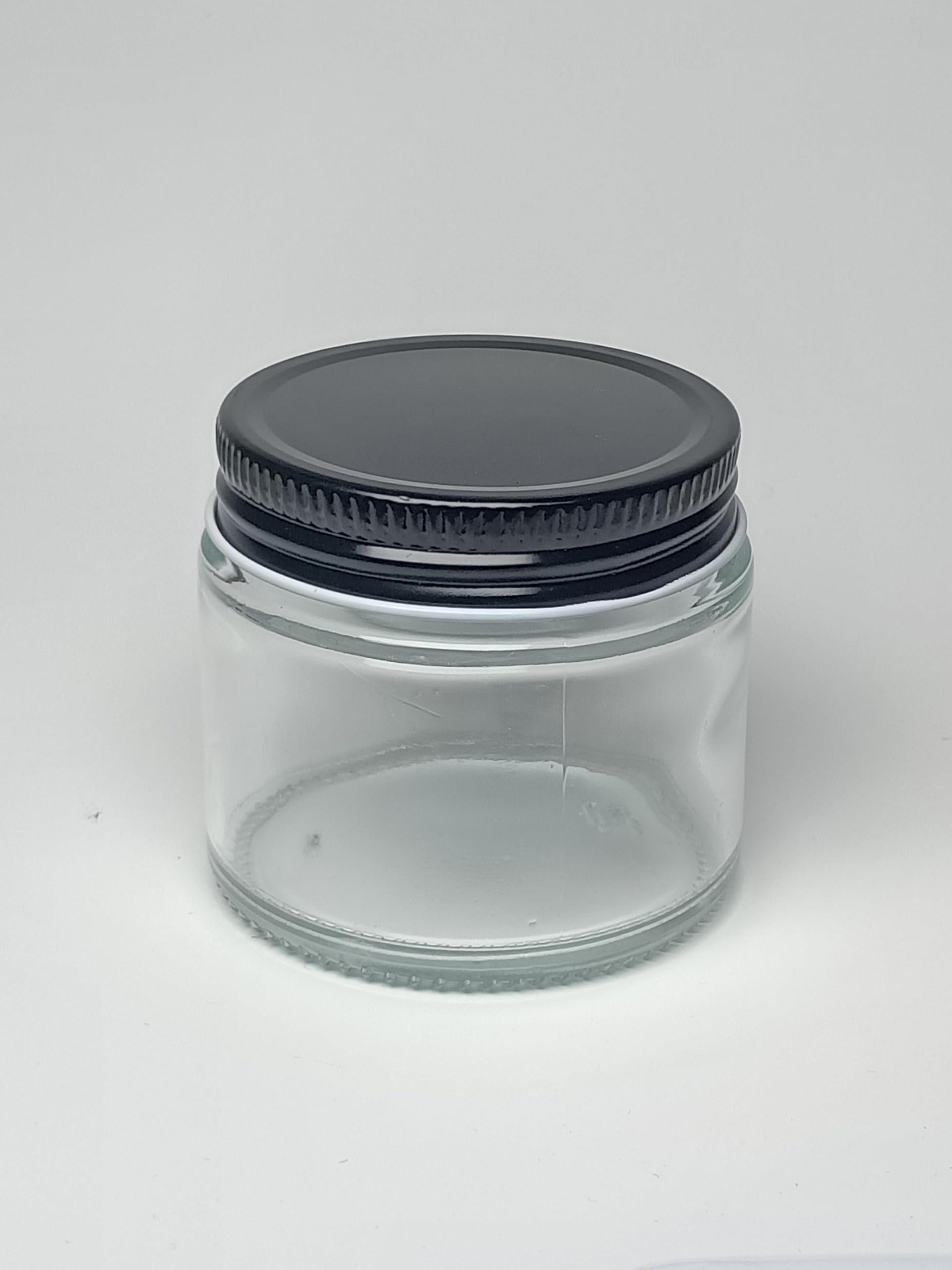 Liberty Leather 3 OZ Mini Round Clear Glass Jars with Black Lids, Perfect for Storing Lotions, Powders, Ointments, and Travel Toiletries, Ideal for Slime Containers (Pack of 24)