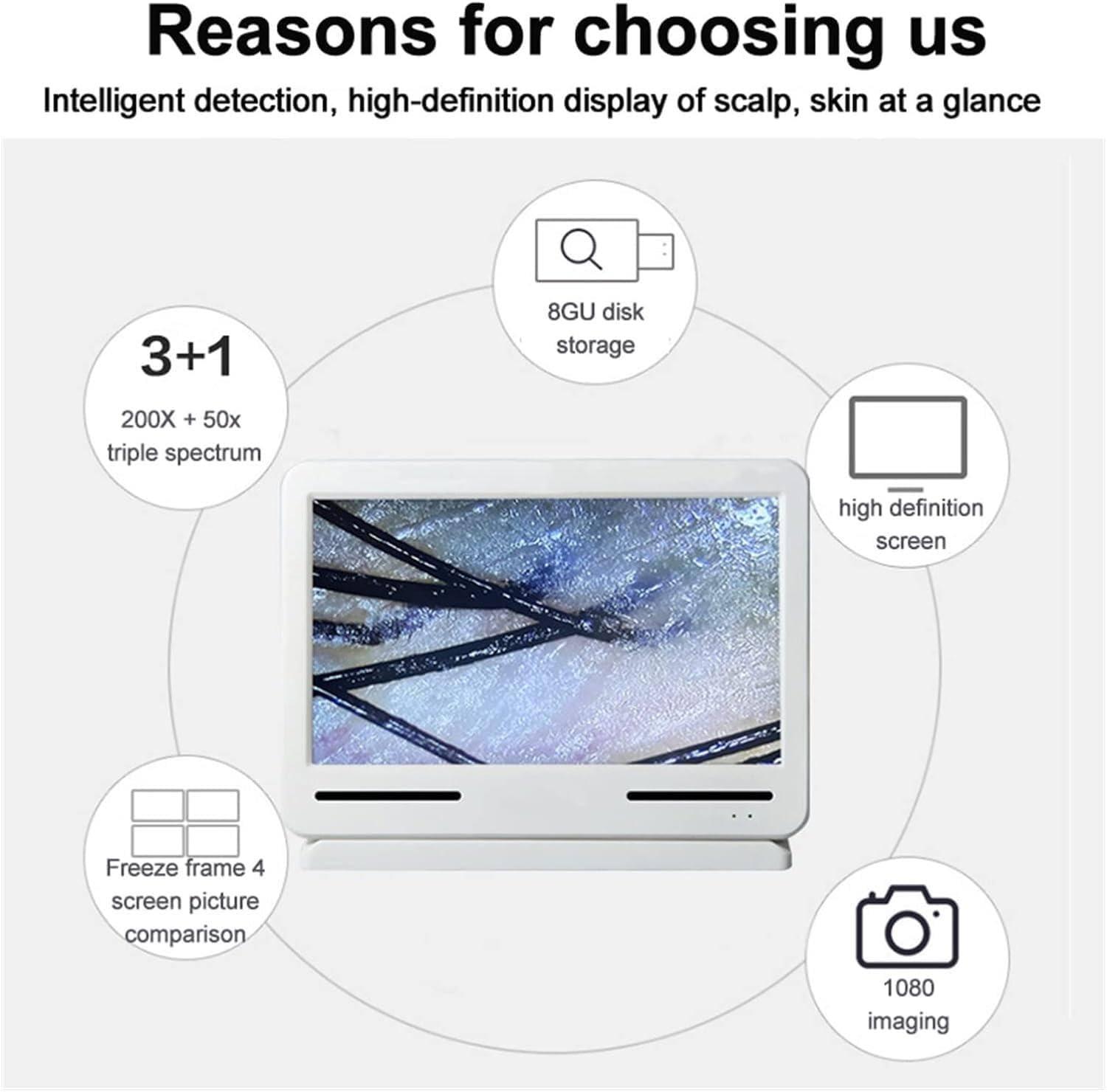 RESKIU RESKIU Skin Diagnosis Hair Analyzer Machine, 200X Skin Hair Scalp Detector Analyzer, Hair Analyzer for Skin Diagnosis, Scalp Hair Follicle Skin Analysis Machine with 11 Inch LCD Screen