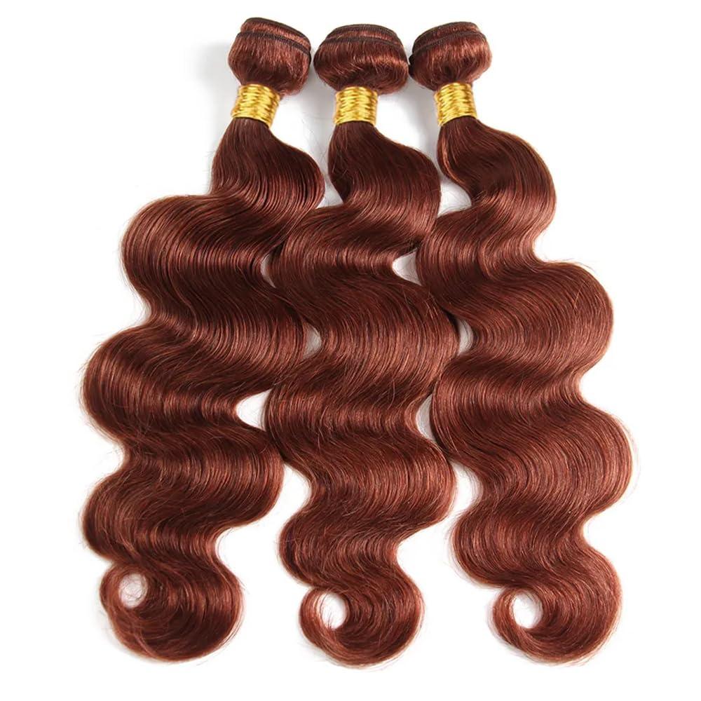 Fridnae Copper Brown Bundles Color 33 Body Wave Human Hair Bundles 24 26 28 Inch Color 33 Bundles Human Hair Reddish Brown Body Wave Bundles Hair Weave Auburn Brown Body Wave Bundles