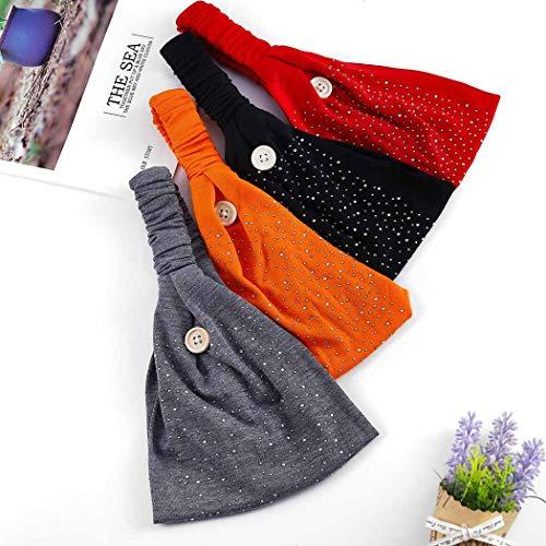 Bohend Bohend Boho Button Headband Wide Stretchy Daily Use Knotted Headwear Sport Athletic Yoga Gym Rhinestone Crystal Hair Accessories for Women and Girls(4pcs) (H)