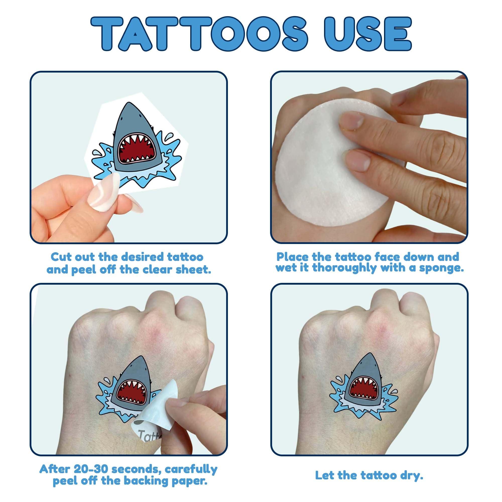 Janiegrass 77 PCS Cute Shark Temporary Tattoos for Party Supplies, Cute Sea Shark Tattoo Stickers for Birthday Parties, Shark Tattoos Party Favor, Waterproof Tattoos. (Blue (77PCS))