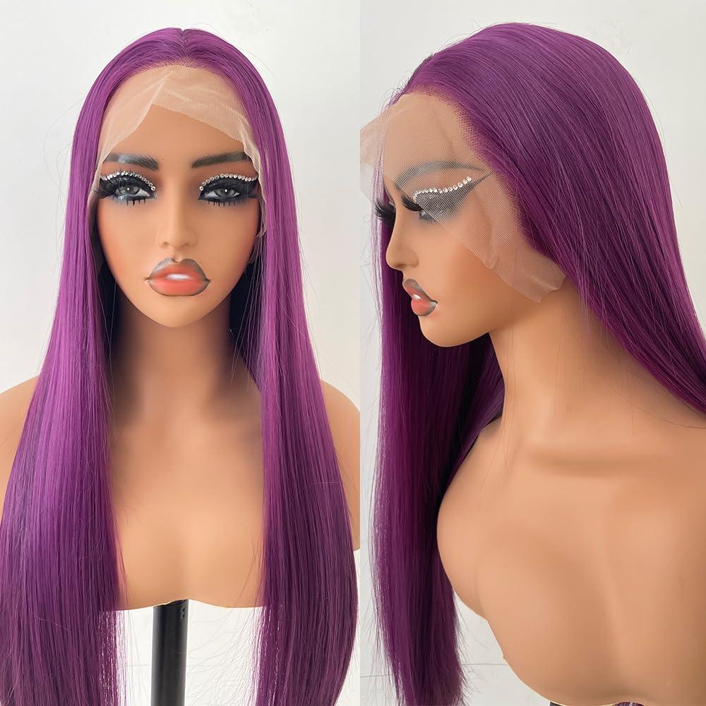 JHXAYW JHXAYW Purple Synthetic Lace Front Wig For Woman Wear And Go Glueless Wig Pre Plucked HD Transparent Lace Wig
