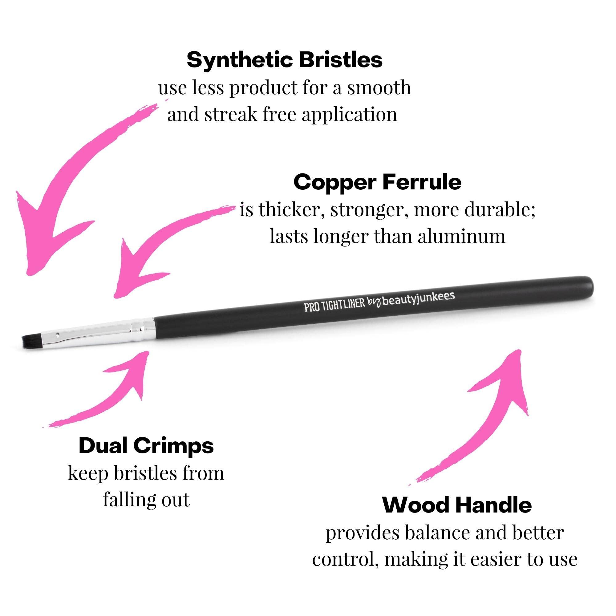 Beauty Junkees Flat Eyeliner Brush Definer Brush Pro Tight Eye Liner Brush Thin, Gel Eyeliner Brush, Small Fine Makeup Brush for Eyeliner, Tool Applicator for Gel Liquid Powder Cake Cream