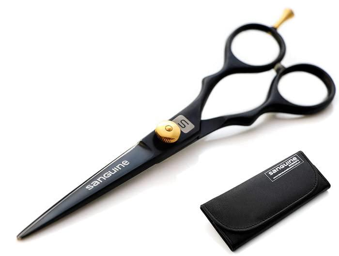 Sanguine Professional Barber Shears, Hairdressing Scissors - 6 inch (15.2cm), Black + Presentation Case & Tip Protector