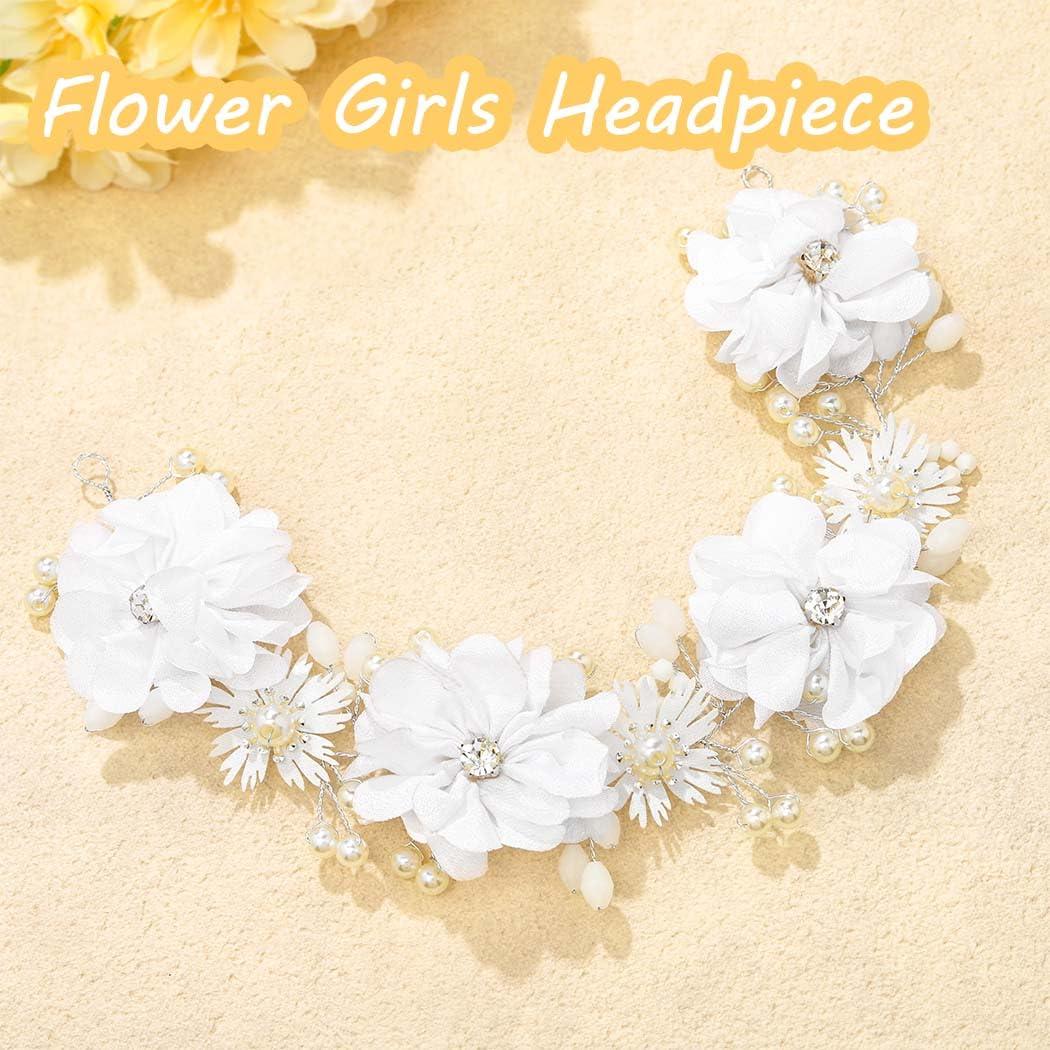 Campsis Campsis Flower Girl Headpiece White Princess Headband Pearl First Communion Hair Bands Wedding Birthday Party Hair Accessories for Women and Girls