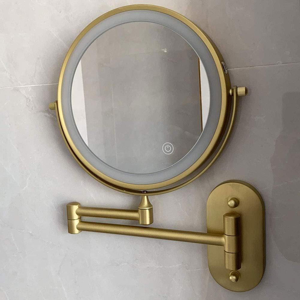 DUDSME DUDSME Bathroom USB Rechargeable 8 Inches Bathroom Mirror Wall Mounted Upgrade Auto Off LED Makeup Mirror Shaving Mirror with 1X/5X Magnification 360 Swivel Matte Gold (Size : 1X/5X)