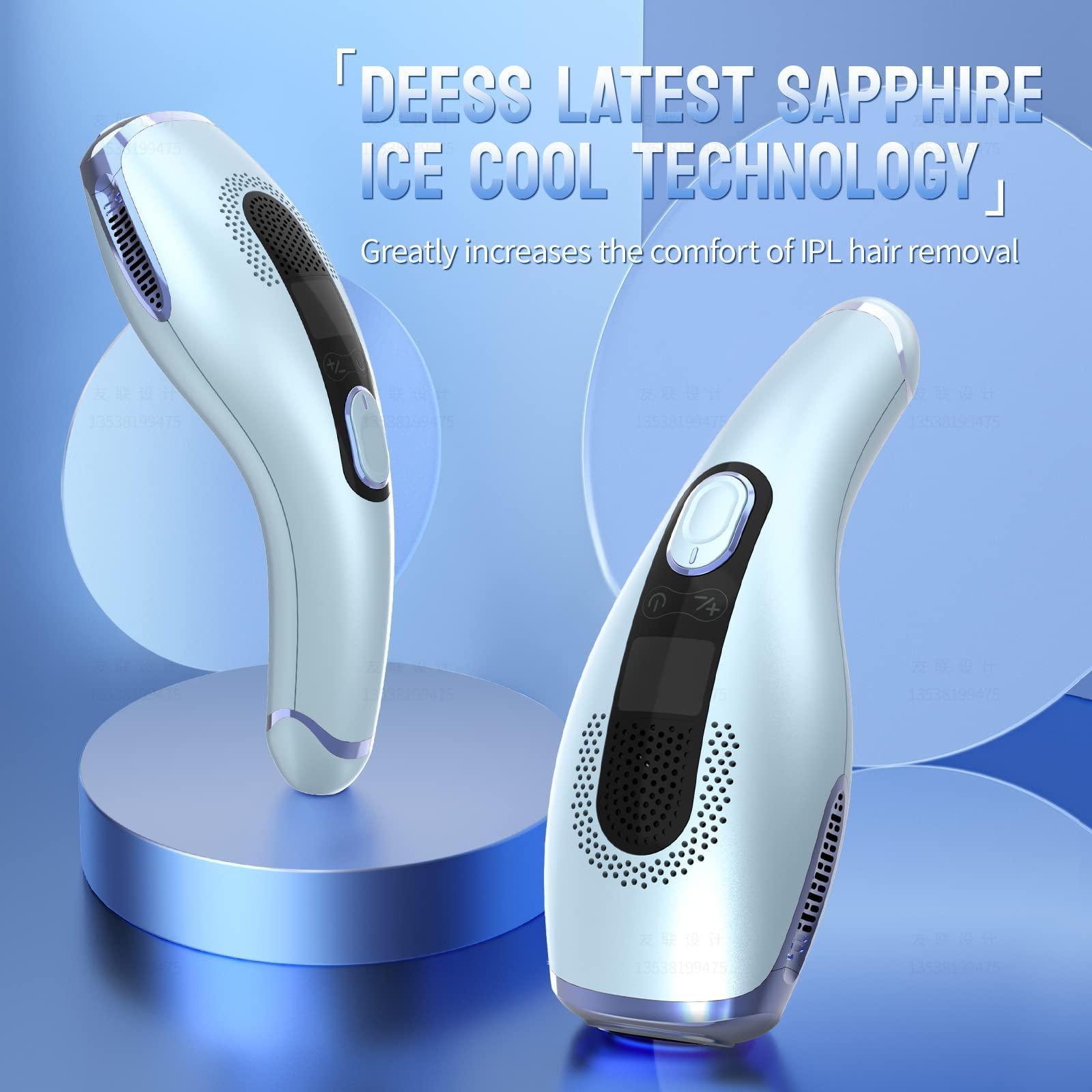 DEESS DEESS Laser Hair Removal with Sapphire Cooling System, GP592 IPL Hair Remover for Women and Men, 40F ICE Contact, Safety Mis-touch Sensor, at Home Painless Hair Removal Device for Face & Body