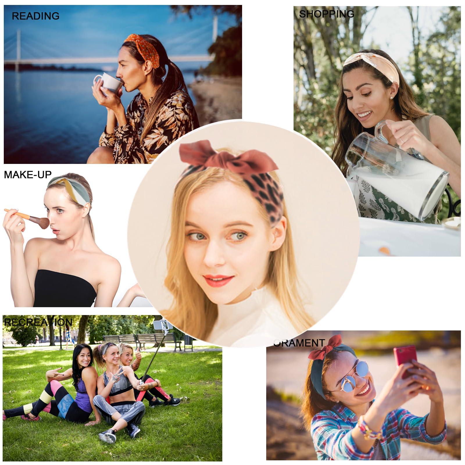 HUANMAYE HUANMAYE 6Pcs Boho Headband for Women Knotted Bow Hairbands Fabric Elastic Hair band Accessories Rabbit Ear Hair Bands Wide Turban Headwraps for Adult Women (6RBow)