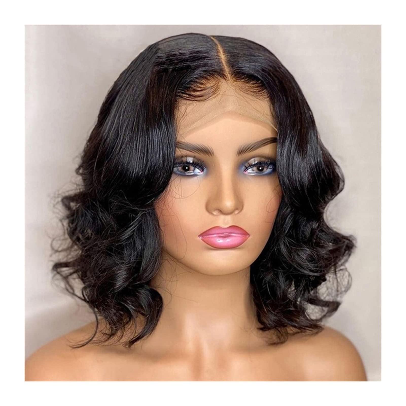TOMYEUS TOMYEUS Wigs Synthetic Lace Wig Short Bob Wavy Lace Frontal Wigs with Natural Hairline 16-22 Inch Heat Resistant Fiber Synthetic Hair for Black Women for Daily Party (Stretched Length : 16inches)