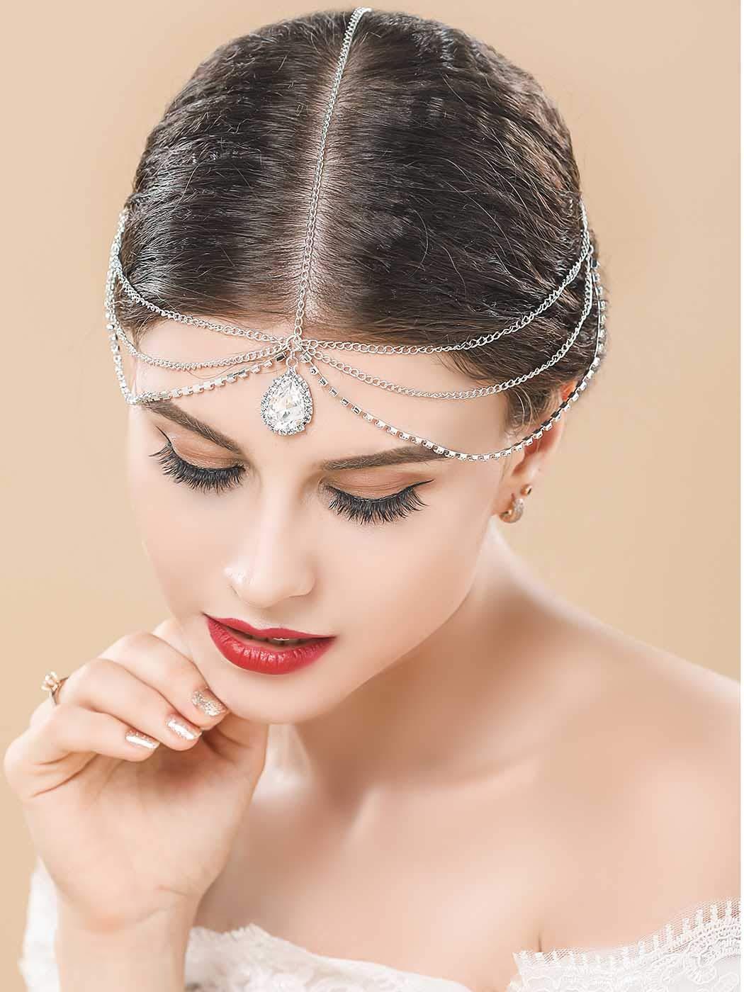 BAROGIRL Barogirl Head Chain Wedding Rhinestones Boho Bridal Headpiece for Women