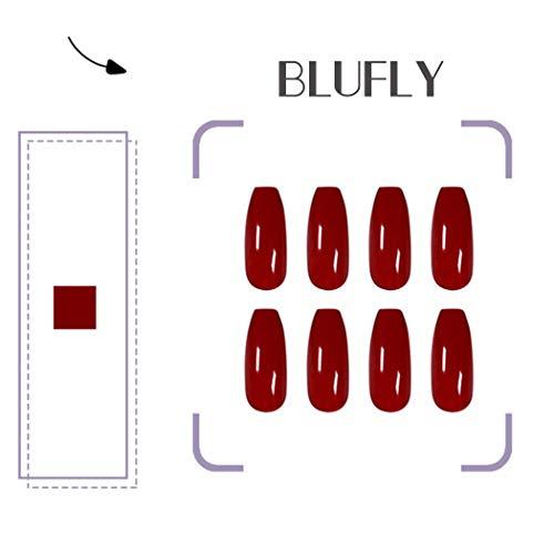 Blufly Blufly Glossy Press on Nails Long Square Coffin Fake Nails Acrylic False Nails Tips Ballerina Nails for Women and Girls (Blue) (Style D)