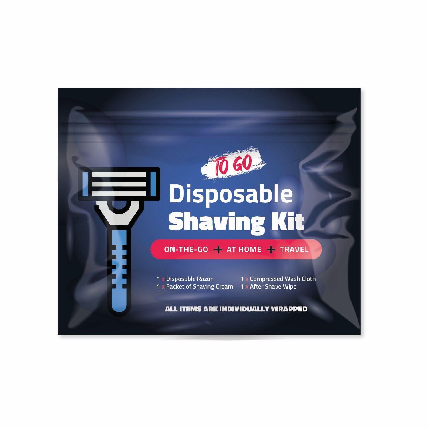 pH Advantage Disposable Compact Shaving Kit (10 Pack) - with Razor, Shaving Cream, Washcloth, and Aftershave Wipe Travel Ready Grooming Essentials - Perfect Personal Shave Kit or Charity Gift Set (Black)