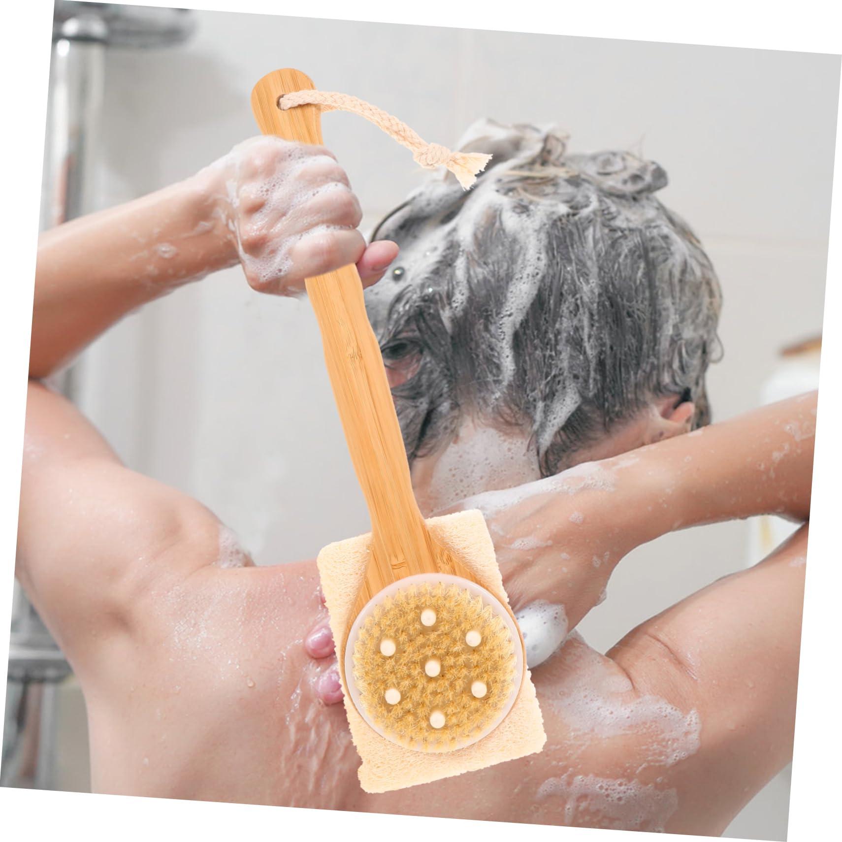 COLLBATH COLLBATH Natural Loofah Bath Brush with Long Handle Double Sided Exfoliating Skin Scrubber for Bead Loofah Sponge for Body and Foot Cleaning