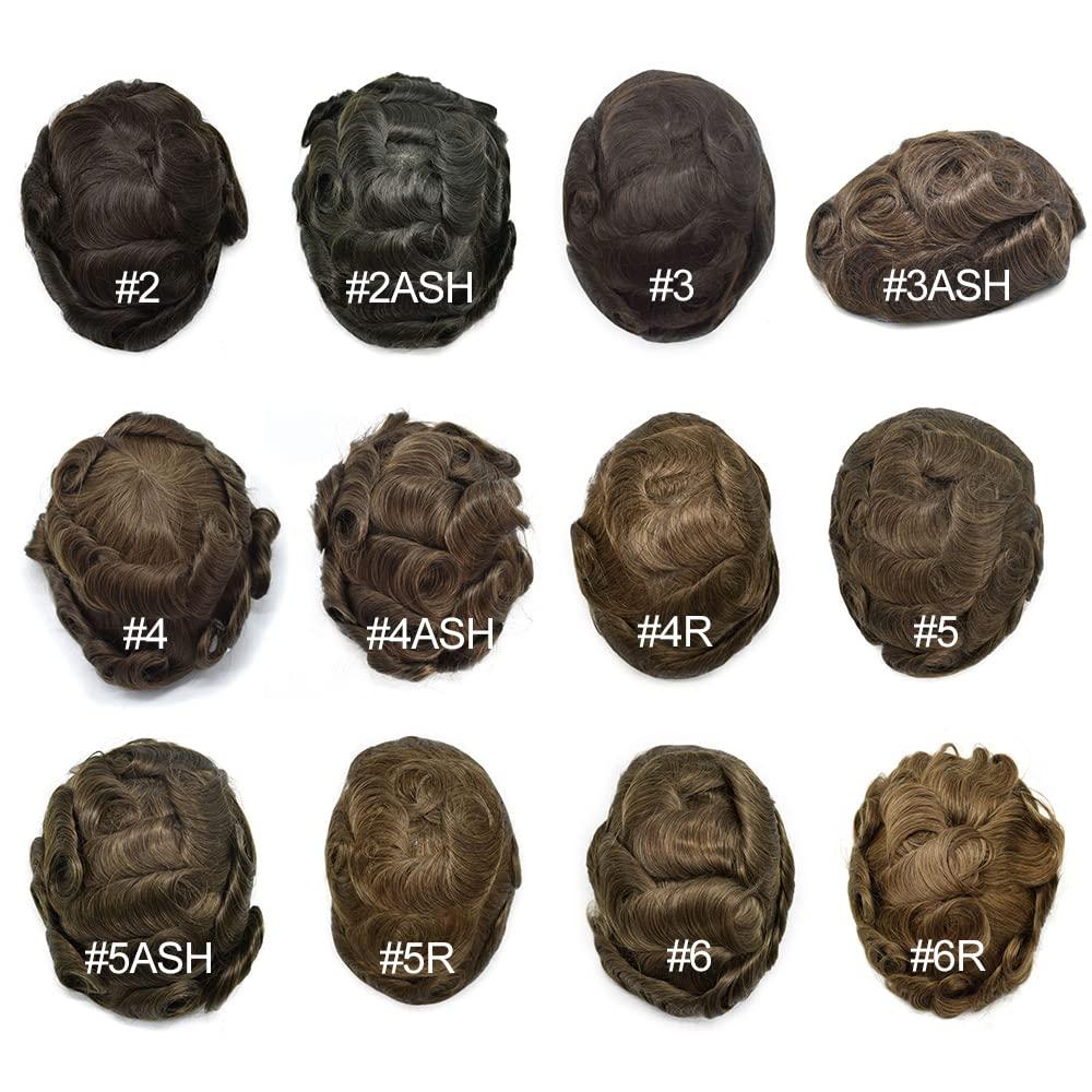 Healthlif Toupee For Men Thin Skin 0.03mm Mens Toupee Remy Human Hair V-loop Man Hairpiece Invisible Hairline Hair System For Men Hair Piece 8x10#3 Dark Brown 100% Density