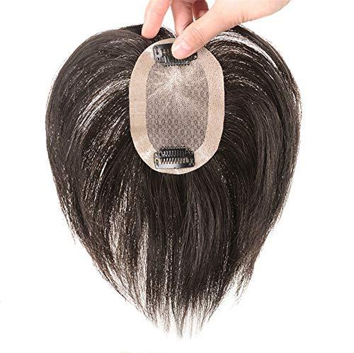 LXUE Real Human Hair Toppers for Short Hair Hand Tied Clip in Topper Hairpiece for White Thinning Hair, 7 x 10cm Dark Brown, 8"
