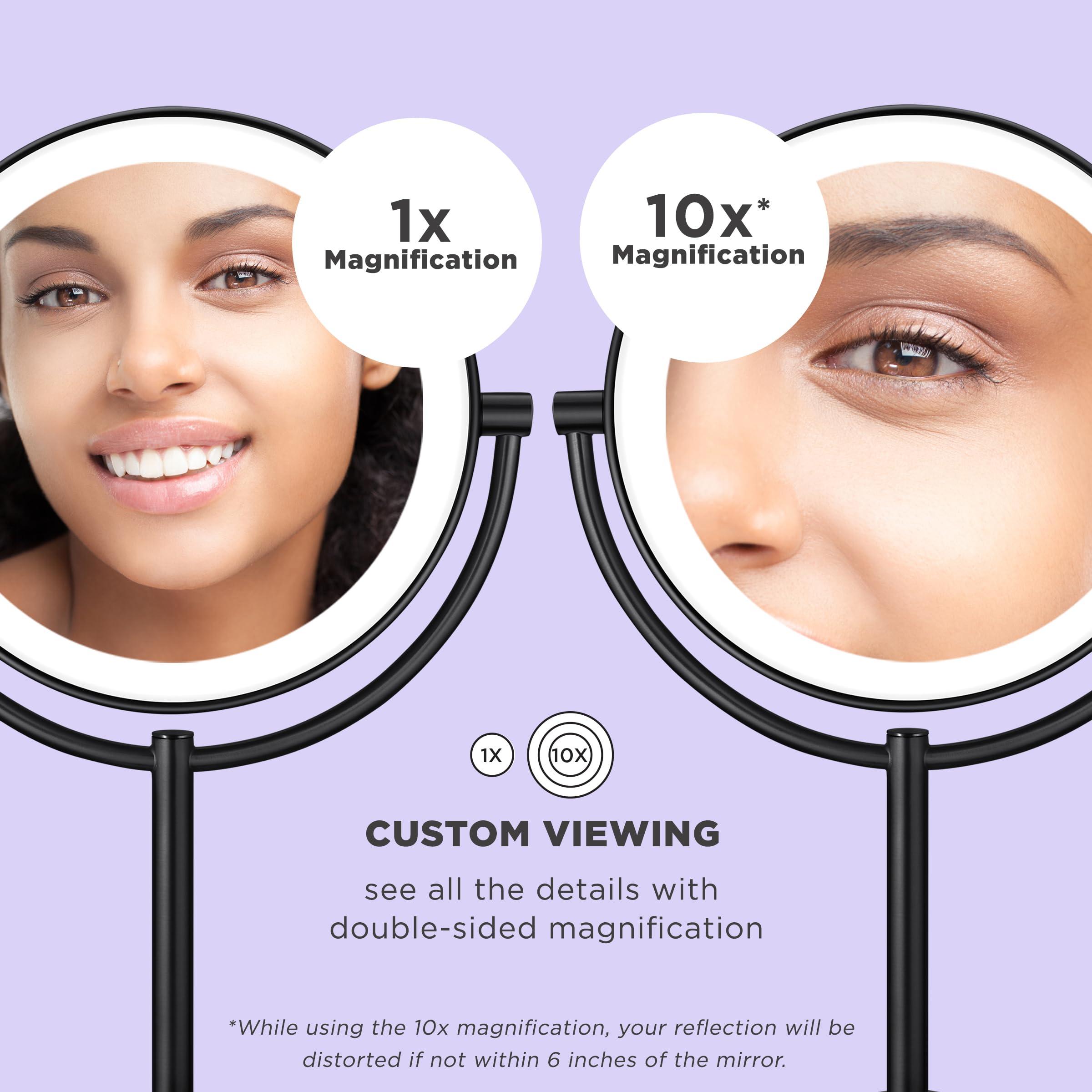 Conair Conair Lighted Makeup Mirror, LED Vanity Mirror, 1X/10x Magnifying Mirror, Corded in Matte Black Finish