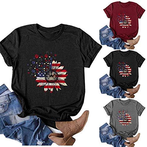 niaanieaie Women's Tops for Independence Day July Fourth Outfit Short Sleeve V/O Neck Basic Casual(Gray,M)