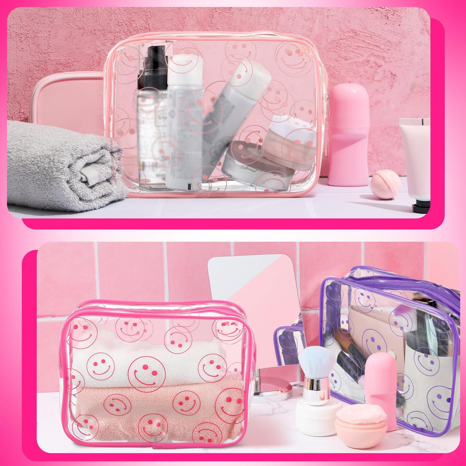 Cunno Cunno 6 Pcs Makeup Bags Gifts for Women Preppy Boho Smile Face Flamingo Clear Makeup Bags Cosmetic Transparent PVC Travel Toiletry Organizer(Smile Style)