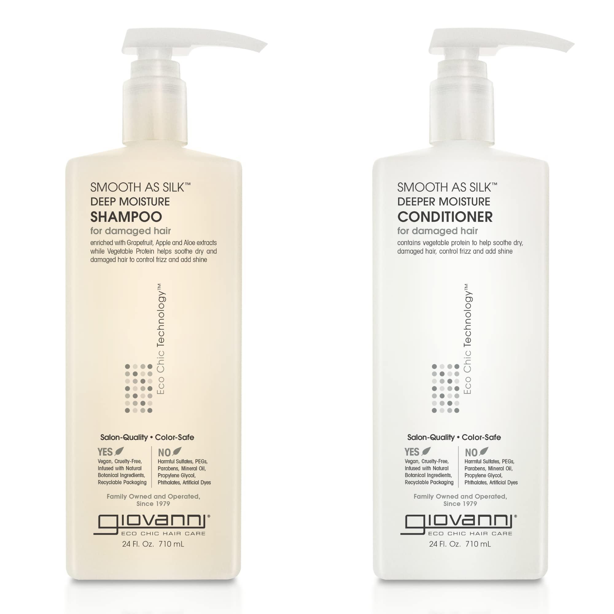 GIOVANNI GIOVANNI HAIR CARE PRODUCTS Giovanni Smooth as Silk Deeper Moisture Shampoo & Conditioner Set, 24 Oz. Calms Frizz, Detangles, Wash & Go, Co Wash, No Parabens, Color Safe, 24 fluid_ounces
