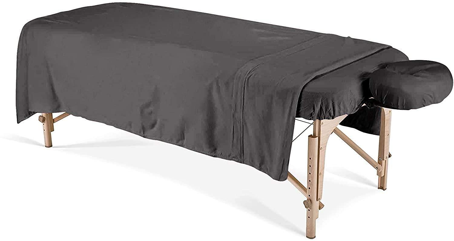 LaxLinen Dark Grey Salon & Spa Tables Massage Table Spa Sheet Set 3-Pc (Fitted- 36" x 77") Fit up to 7" Inch Deep Pocket, Flat Sheet & Fitted Face Rest Cover Organic Quality-600 TC