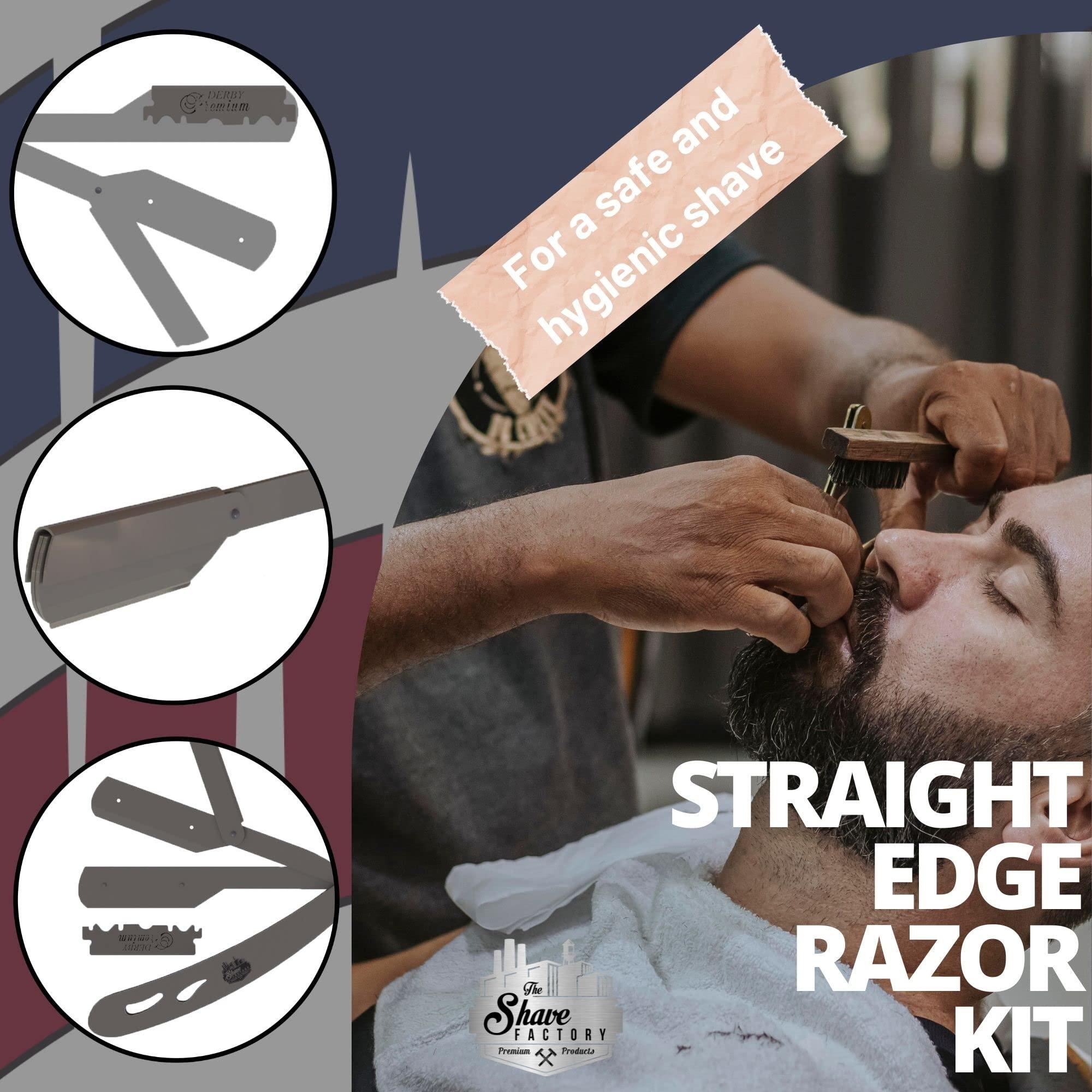 the shave factory The Shave Factory Straight Edge Razor Kit (Black / 200 Derby Premium Single Edge Razor Blades)