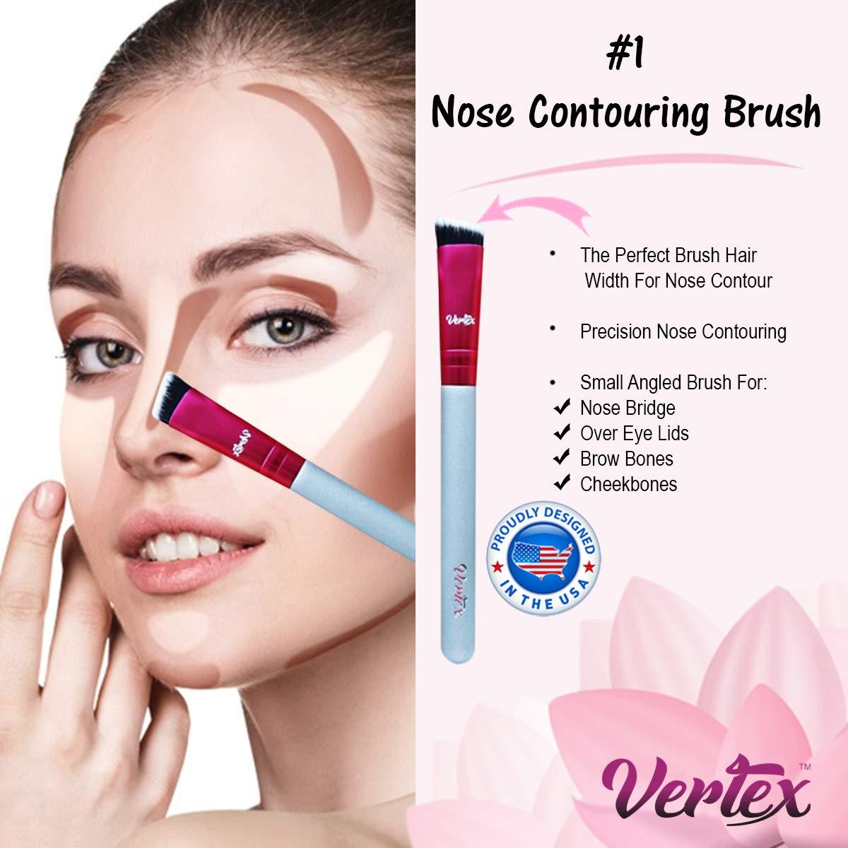 Vertex Nose Contour Brush Contouring Makeup Brush Set - Sculpting Blending Real Brush Hair Angled Blush Techniques Dramatic Cheekbones Highlighting Bronzer Palette Powder Concealer Foundation Cream